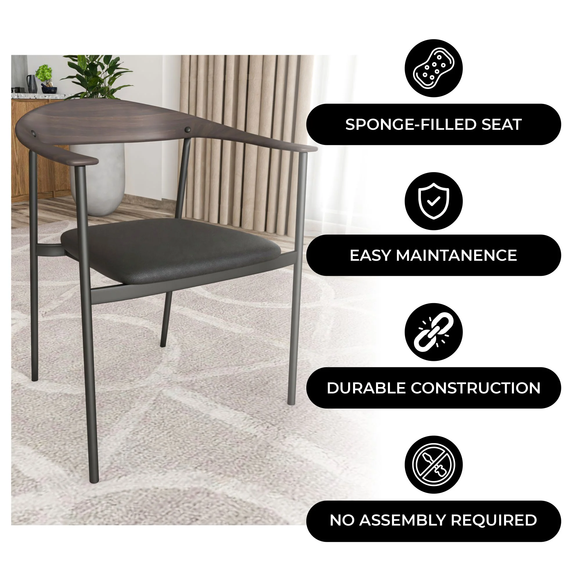 Kora Collection Modern Dining Chair Brown Back with Black Seat - Set of 4