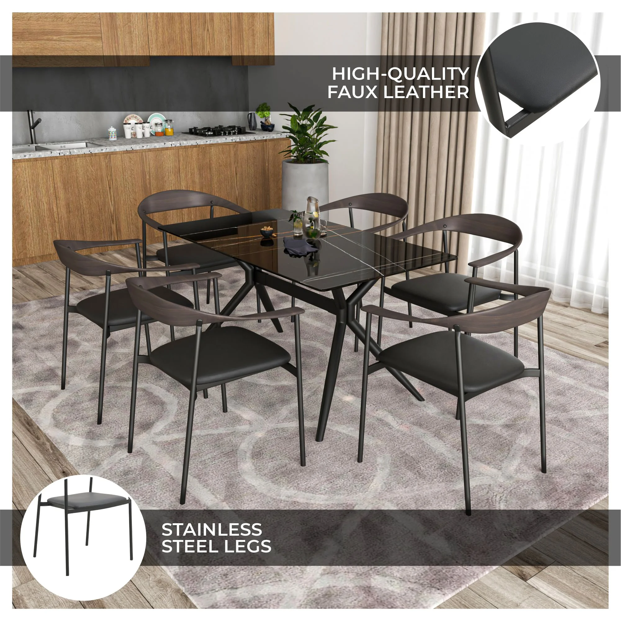 Kora Collection Modern Dining Chair Brown Back with Black Seat - Set of 4