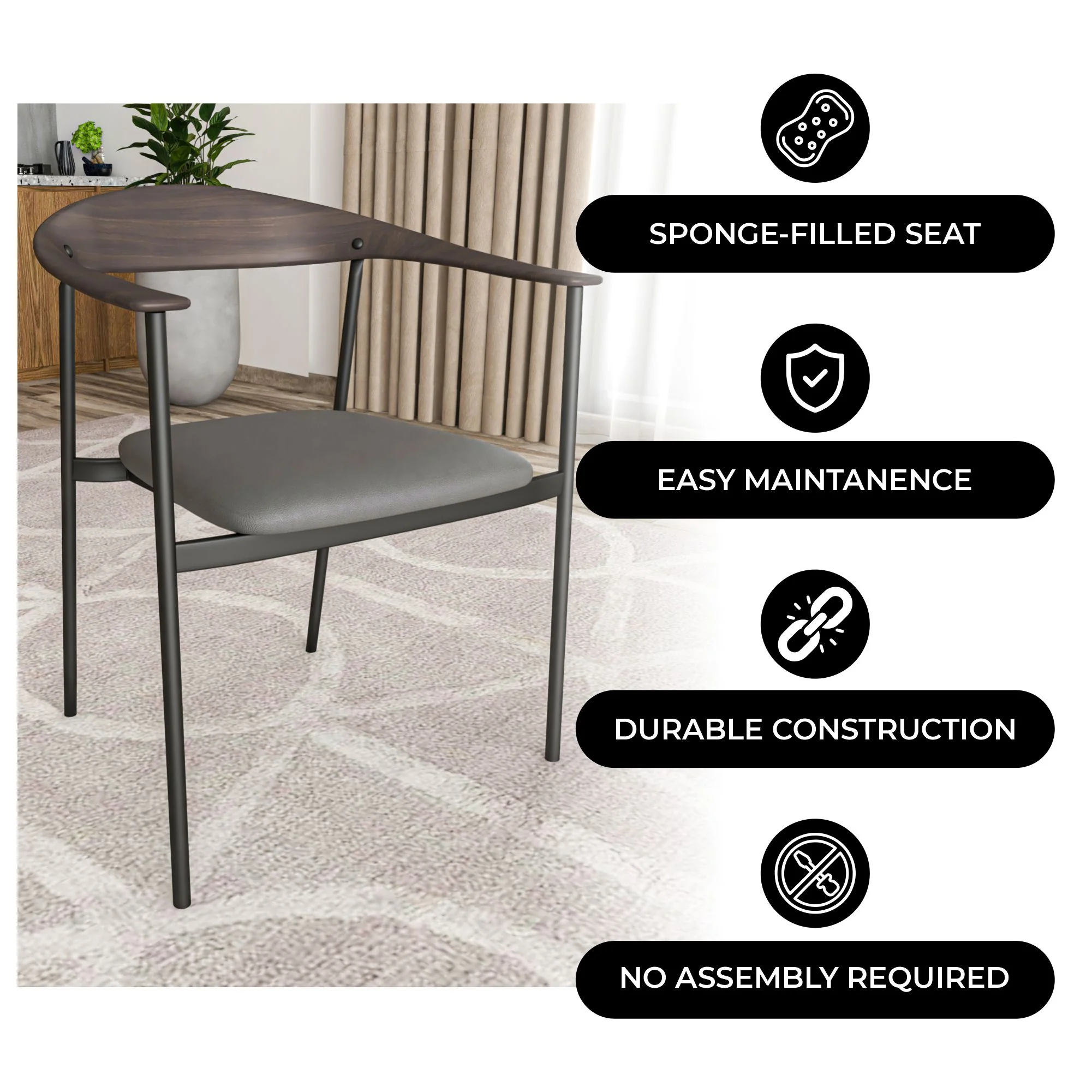 Kora Collection Modern Dining Chair in Charcoal - Set of 2