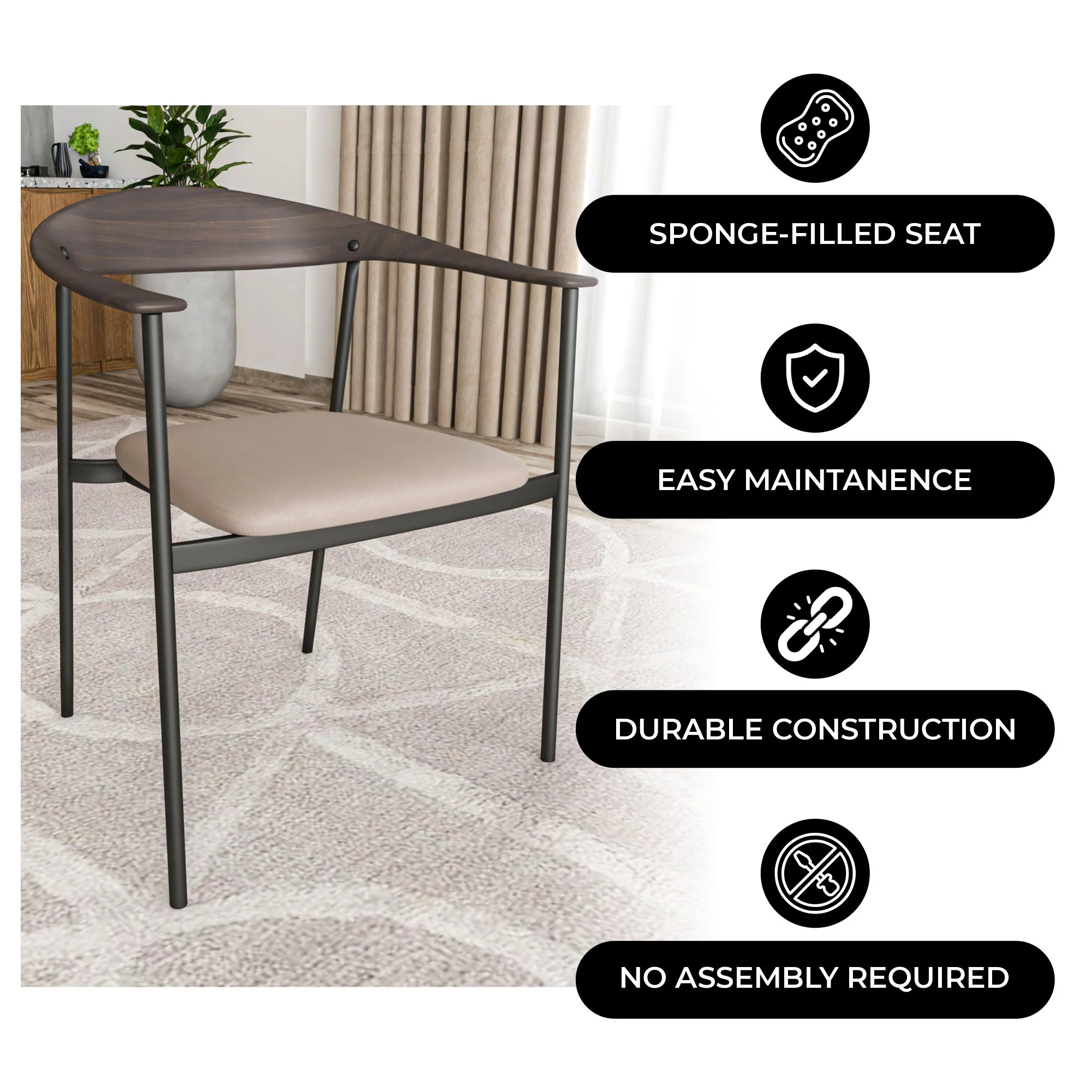 Kora Collection Modern Dining Chair in Toupe - Set of 4