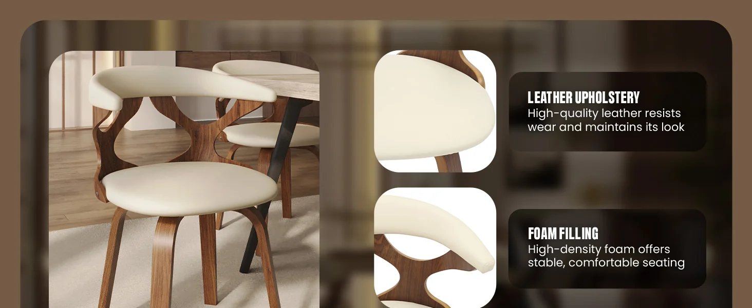 Modern Wooden Dining Chair, Walnut Frame in Taupe Klyne Collection By LeisrueMod