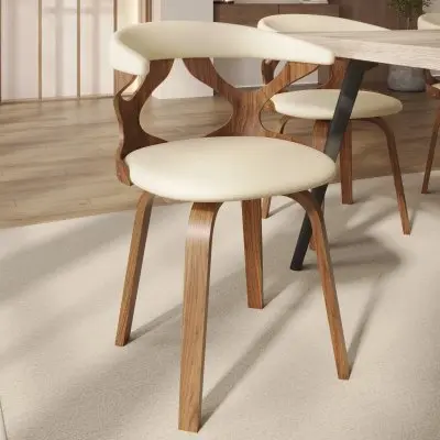 Modern Wooden Dining Chair, Walnut Frame in Taupe Klyne Collection By LeisrueMod