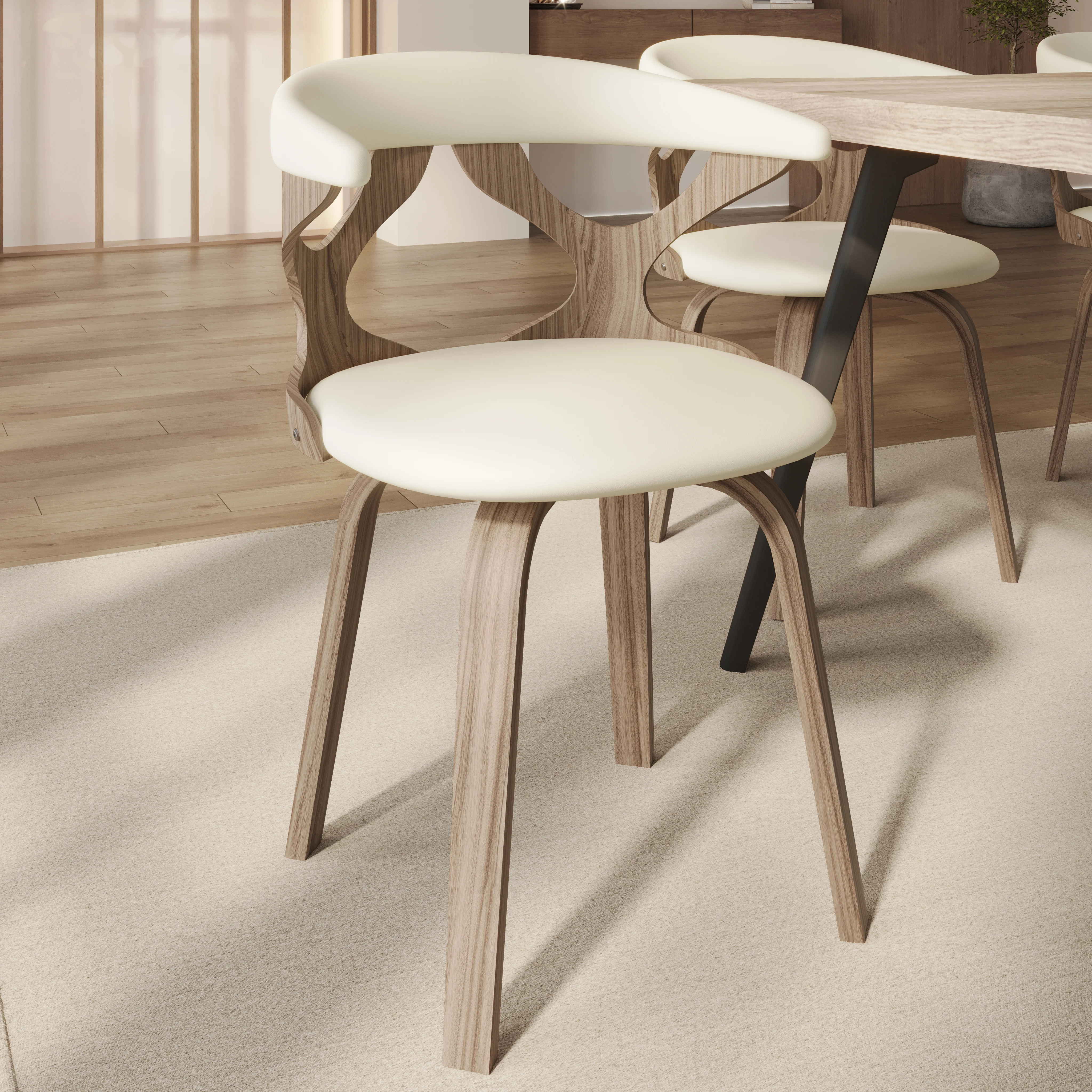 Modern Wooden Dining Chair, Washed Walnut Frame in White, Klyne Collection By LeisrueMod