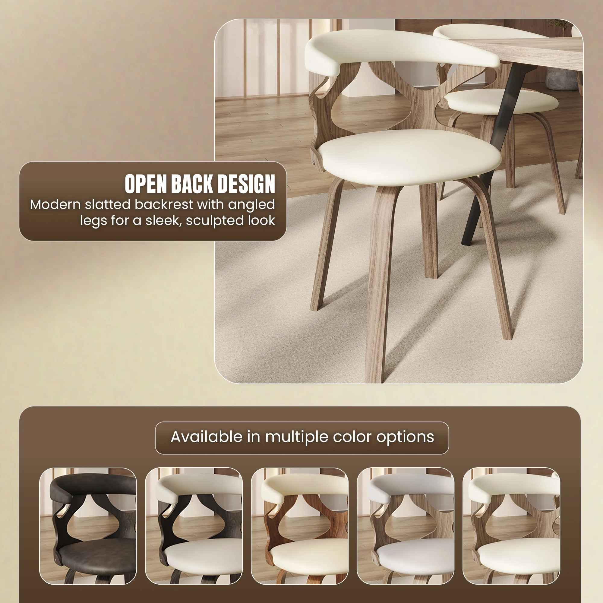 Modern Wooden Dining Chair, Washed Walnut Frame in White, Klyne Collection By LeisrueMod