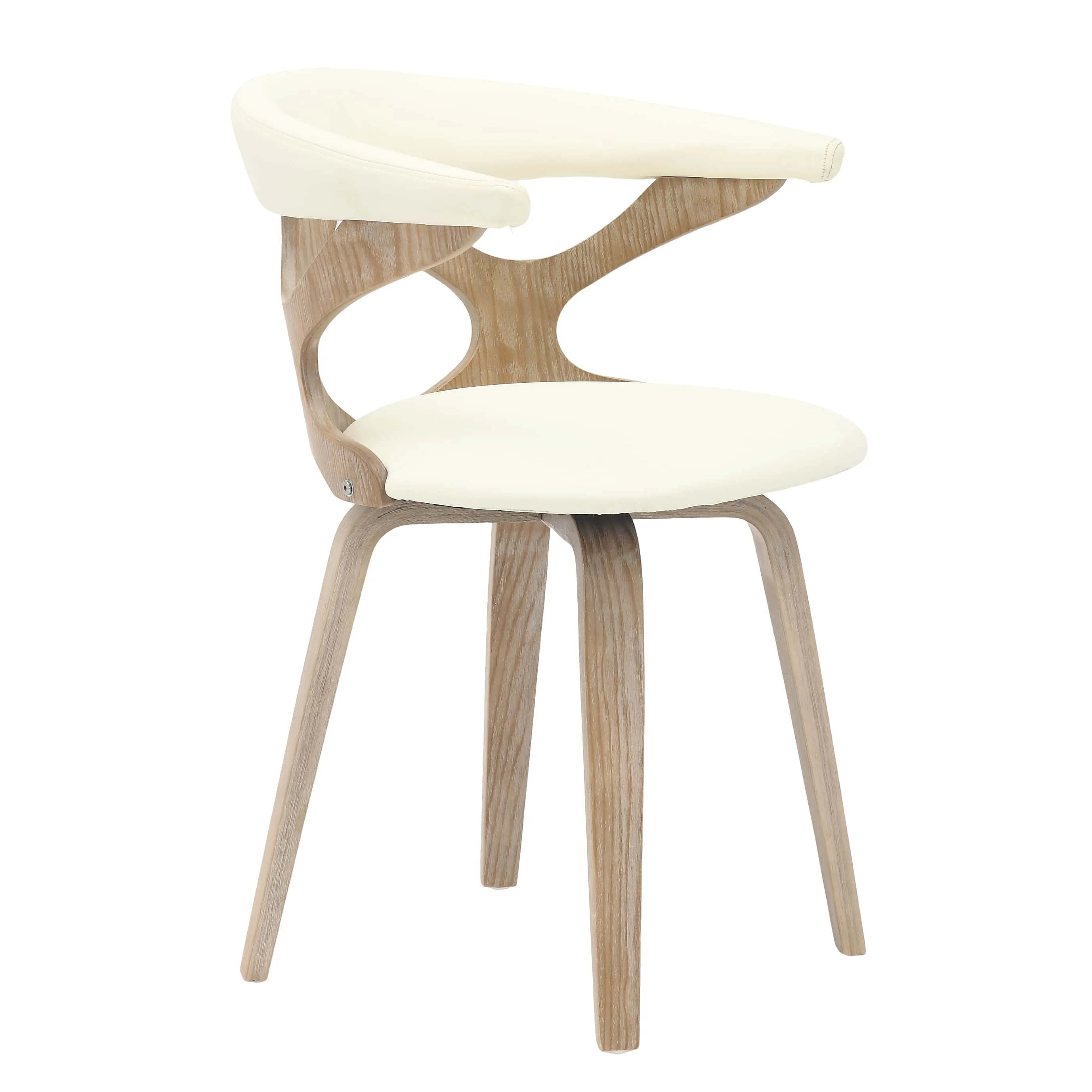 Modern Wooden Dining Chair, Washed Walnut Frame in White, Klyne Collection By LeisrueMod