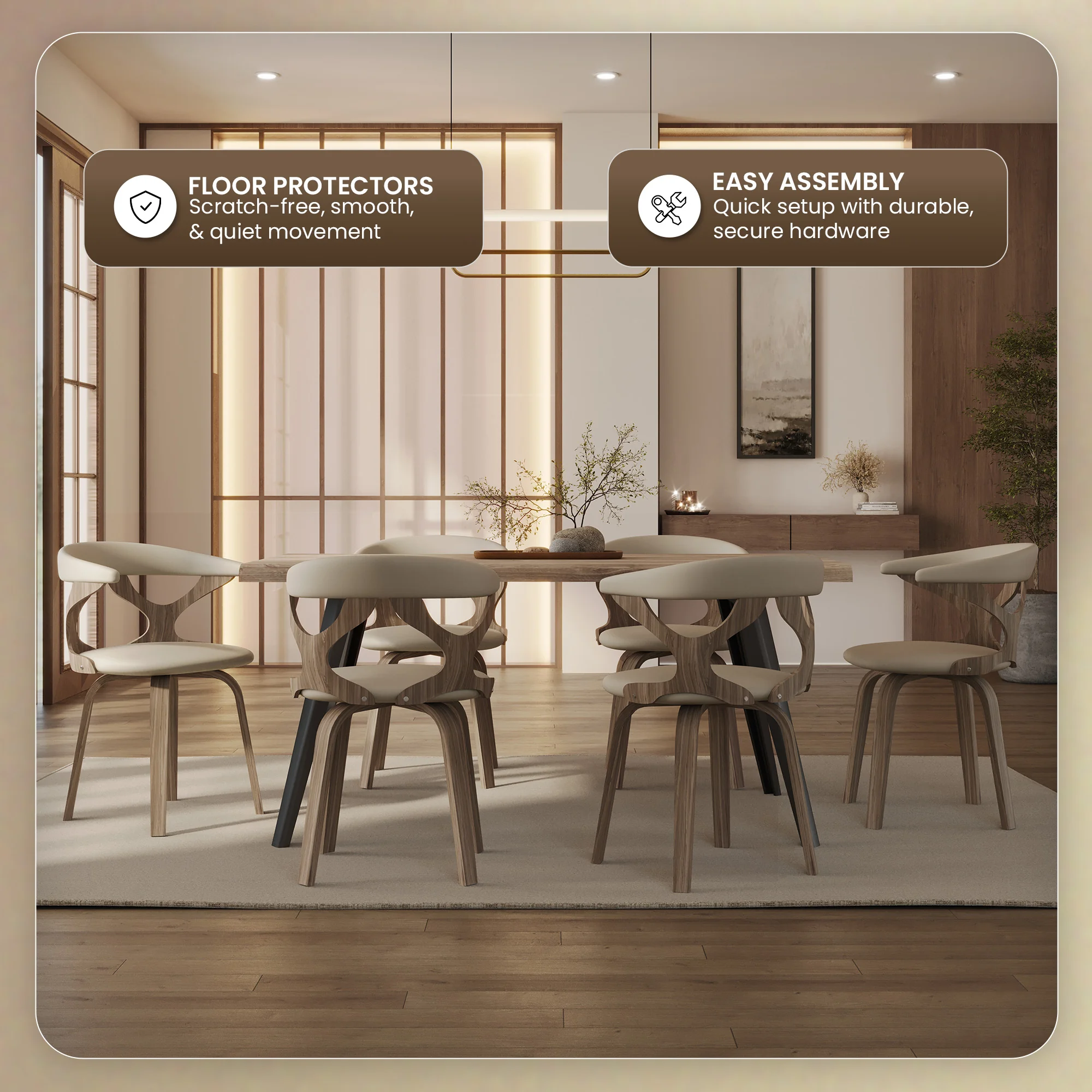 Modern Wooden Dining Chair, Washed Walnut Frame in White, Klyne Collection By LeisrueMod