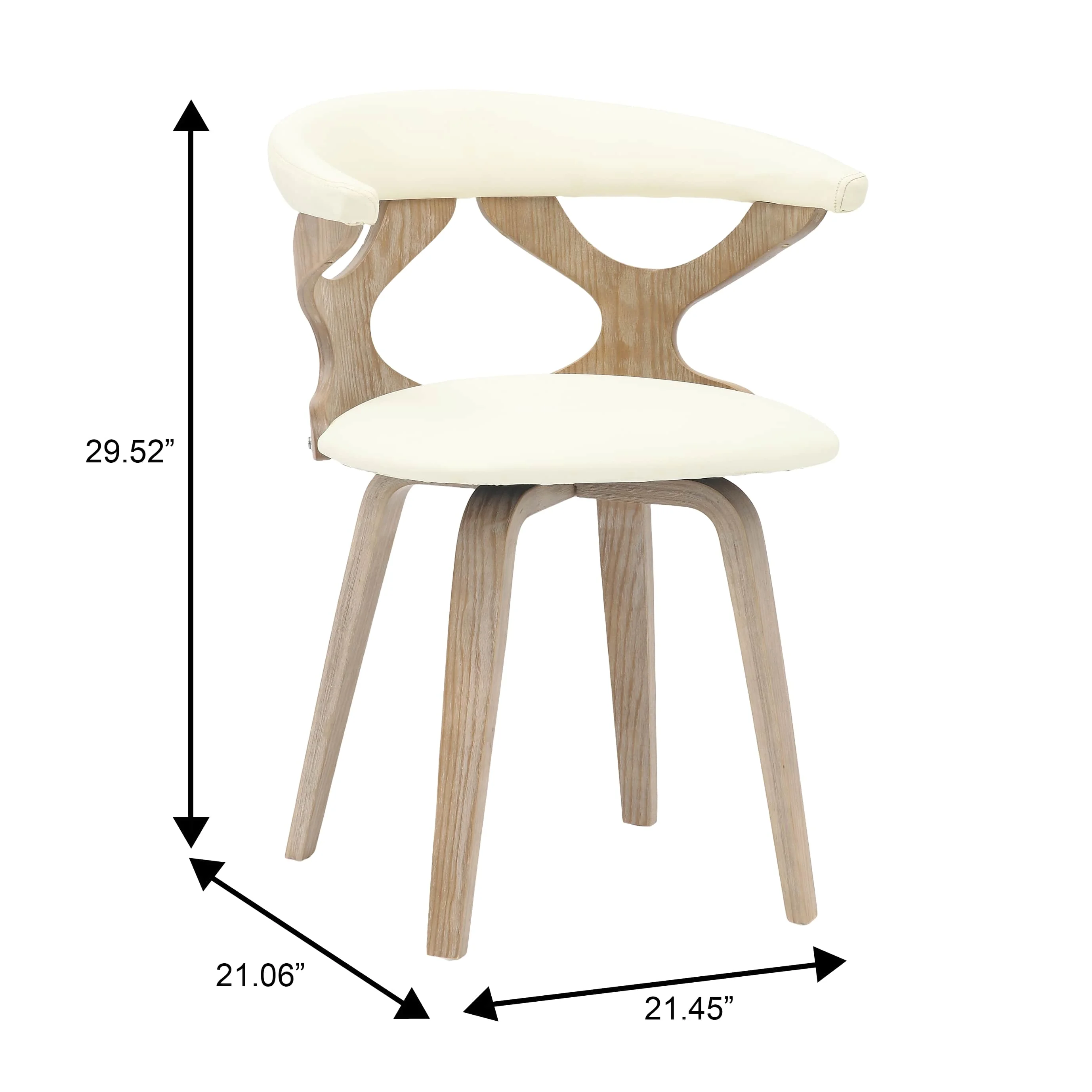 Modern Wooden Dining Chair, Washed Walnut Frame in White, Klyne Collection By LeisrueMod