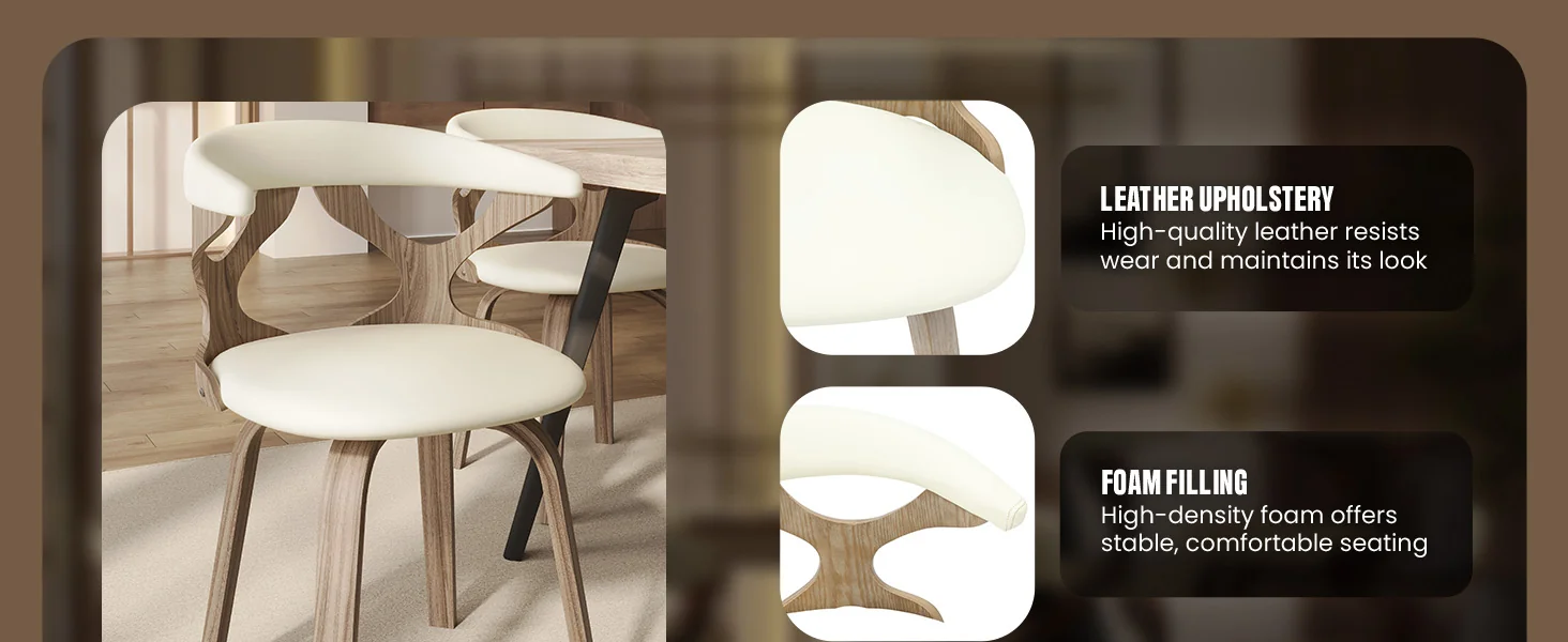 Modern Wooden Dining Chair, Washed Walnut Frame in White, Klyne Collection By LeisrueMod