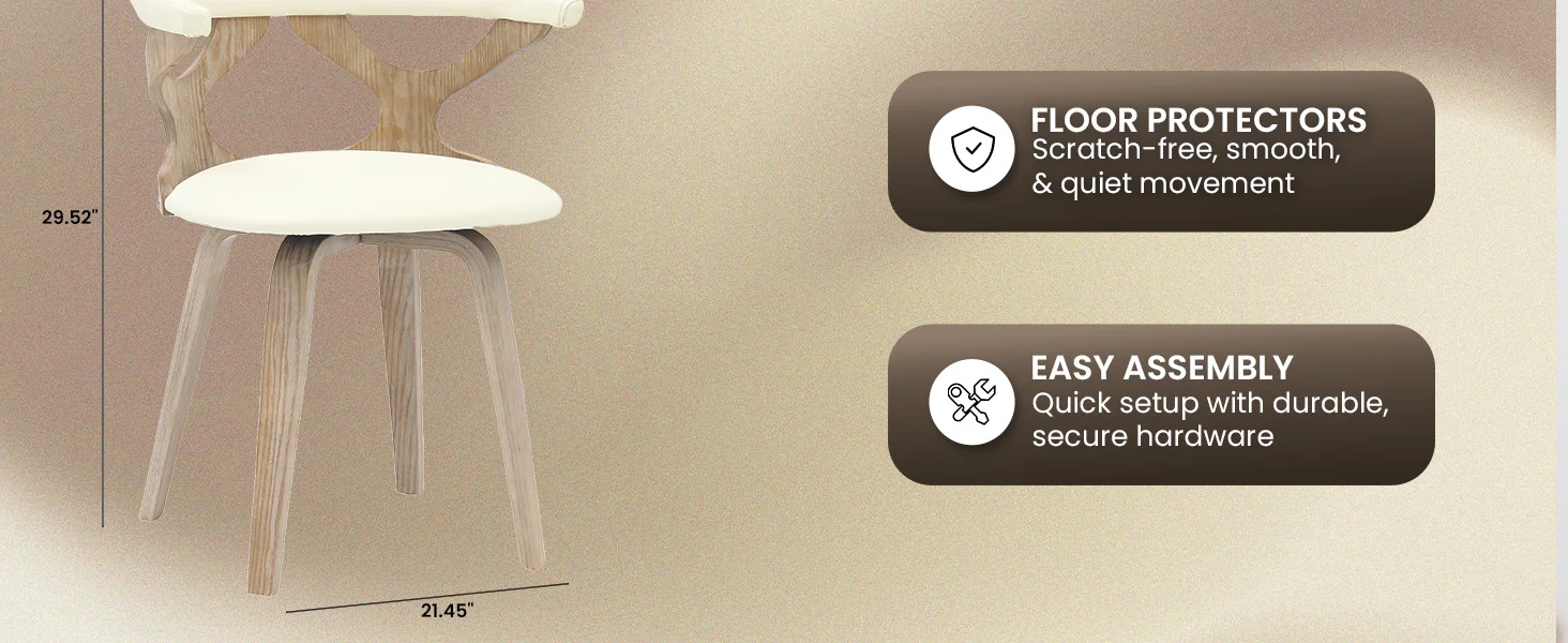 Modern Wooden Dining Chair, Washed Walnut Frame in White, Klyne Collection By LeisrueMod