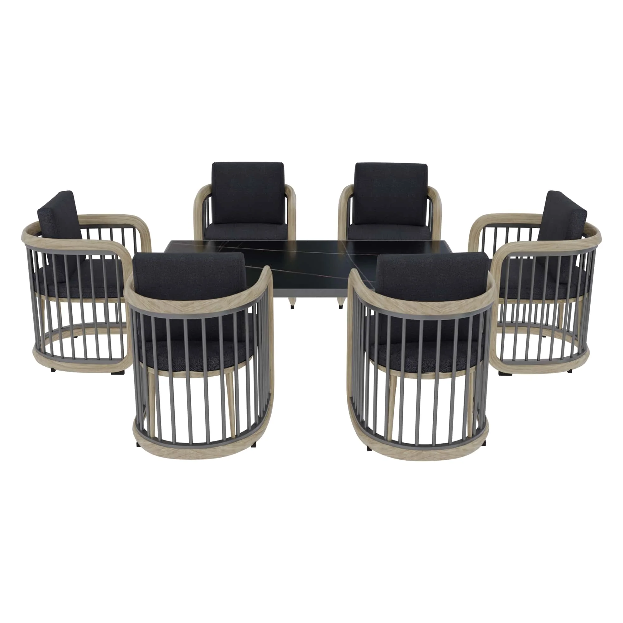 Klyra 7-Piece Aluminum Dining Set with 1 Rectangular Dining Table and 6 Dining Chairs in Grey