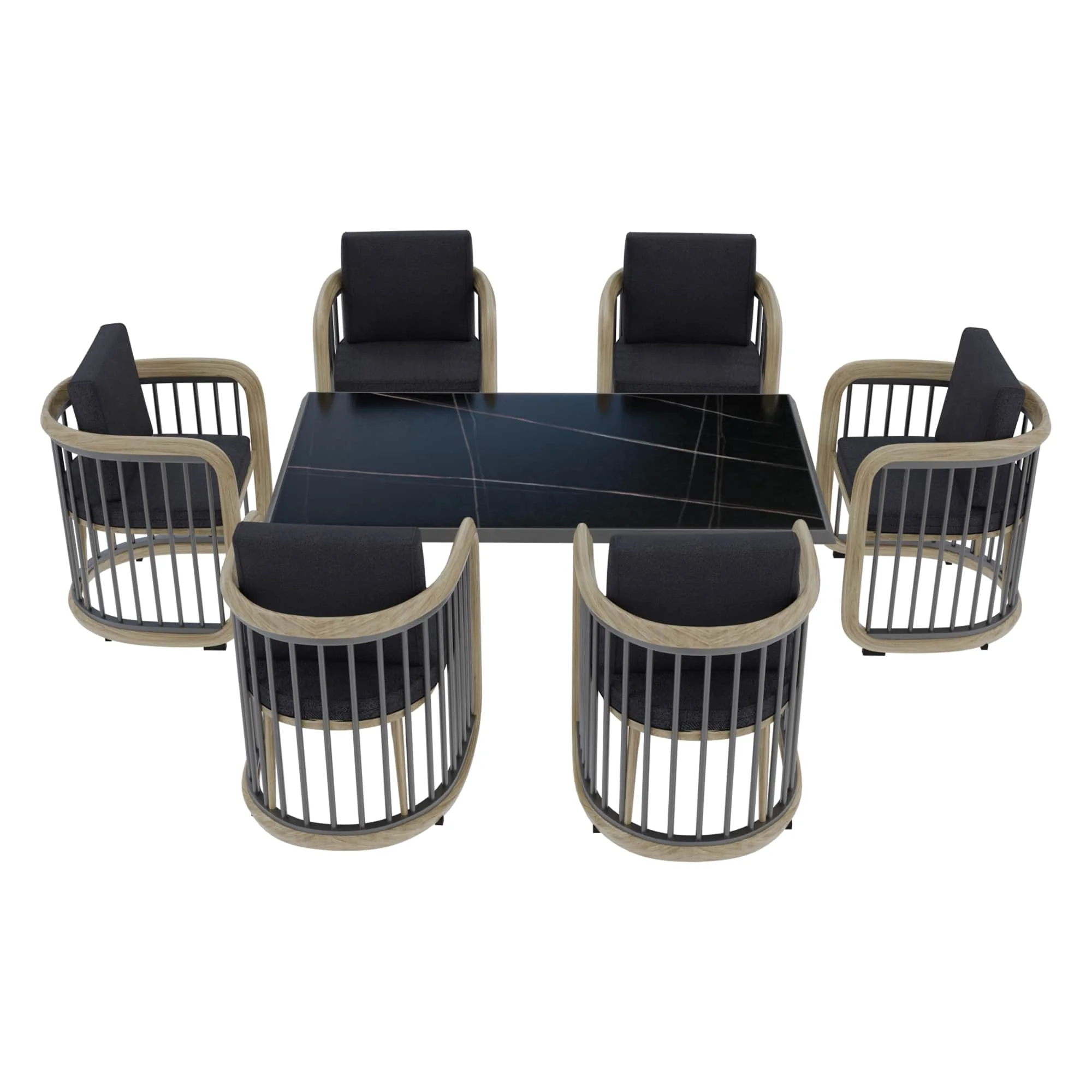 Klyra 7-Piece Aluminum Dining Set with 1 Rectangular Dining Table and 6 Dining Chairs in Grey