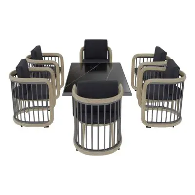 Klyra 7-Piece Aluminum Dining Set with 1 Rectangular Dining Table and 6 Dining Chairs in Grey