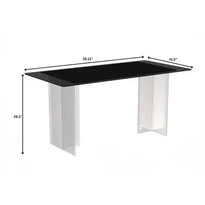Kova Series Dining Table, Clear Base with 55" Black Glass Top