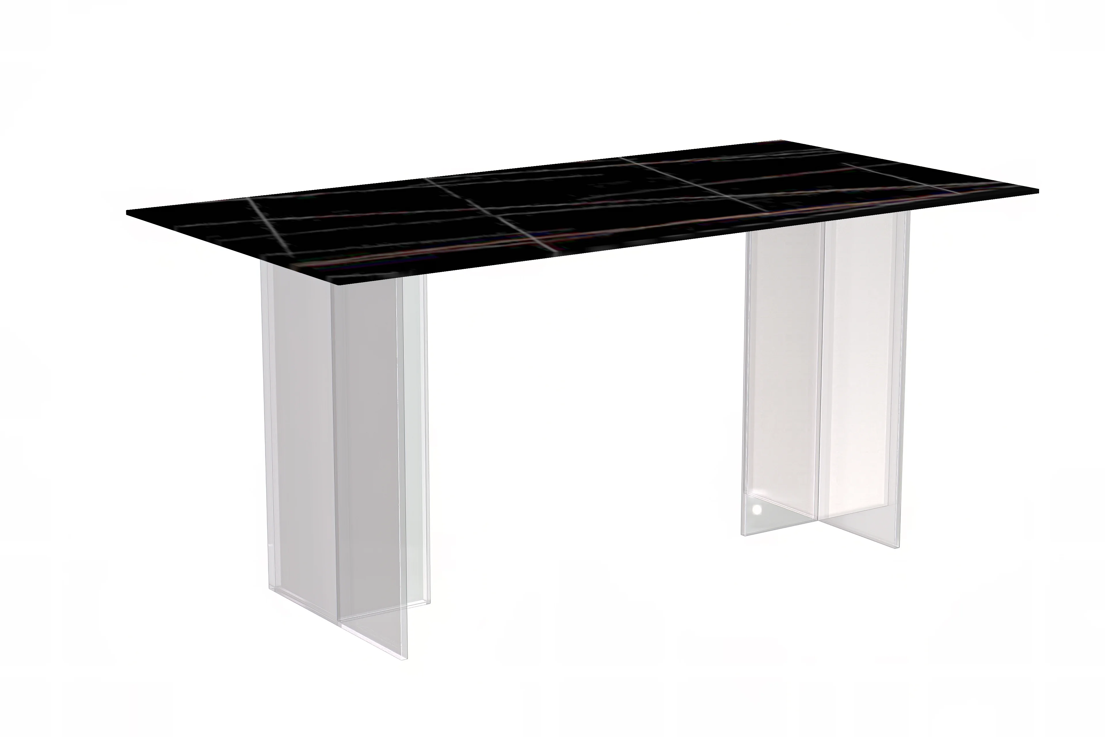 Kova Series Dining Table, Clear Base with 55" Black/Gold Sintered Stone Top