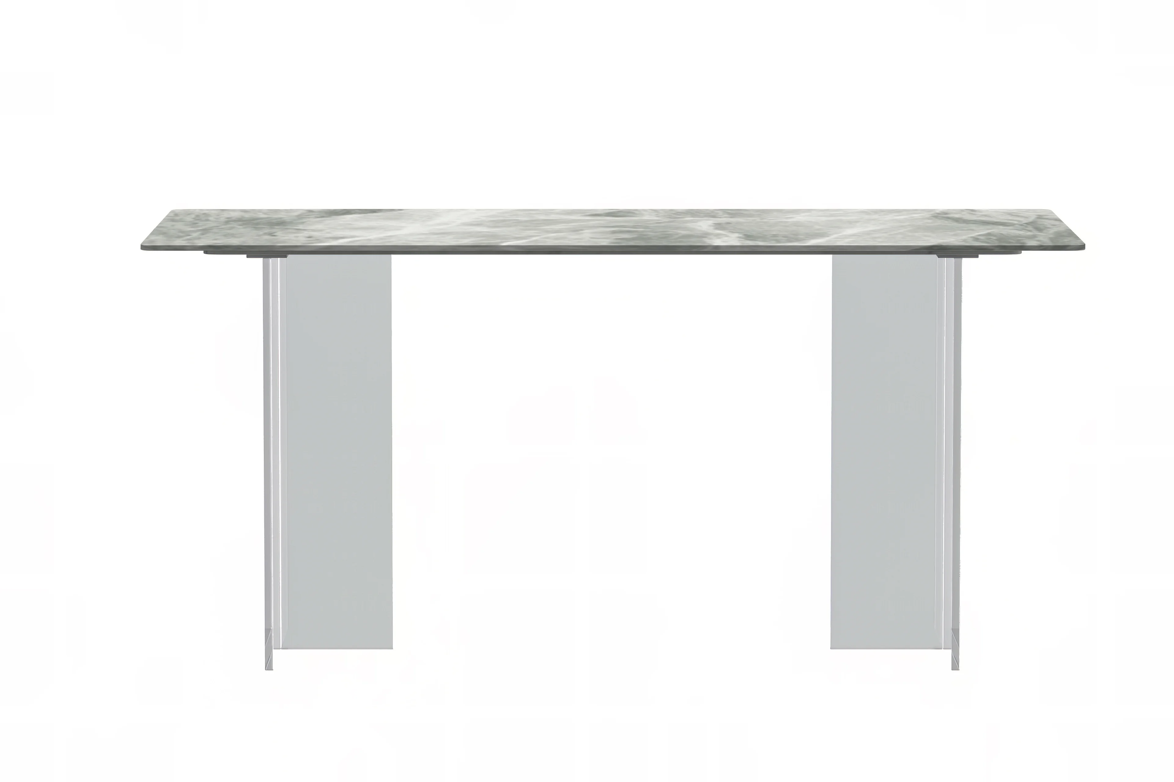 Kova Series Dining Table, Clear Base with 55" Light Grey Sintered Stone Top