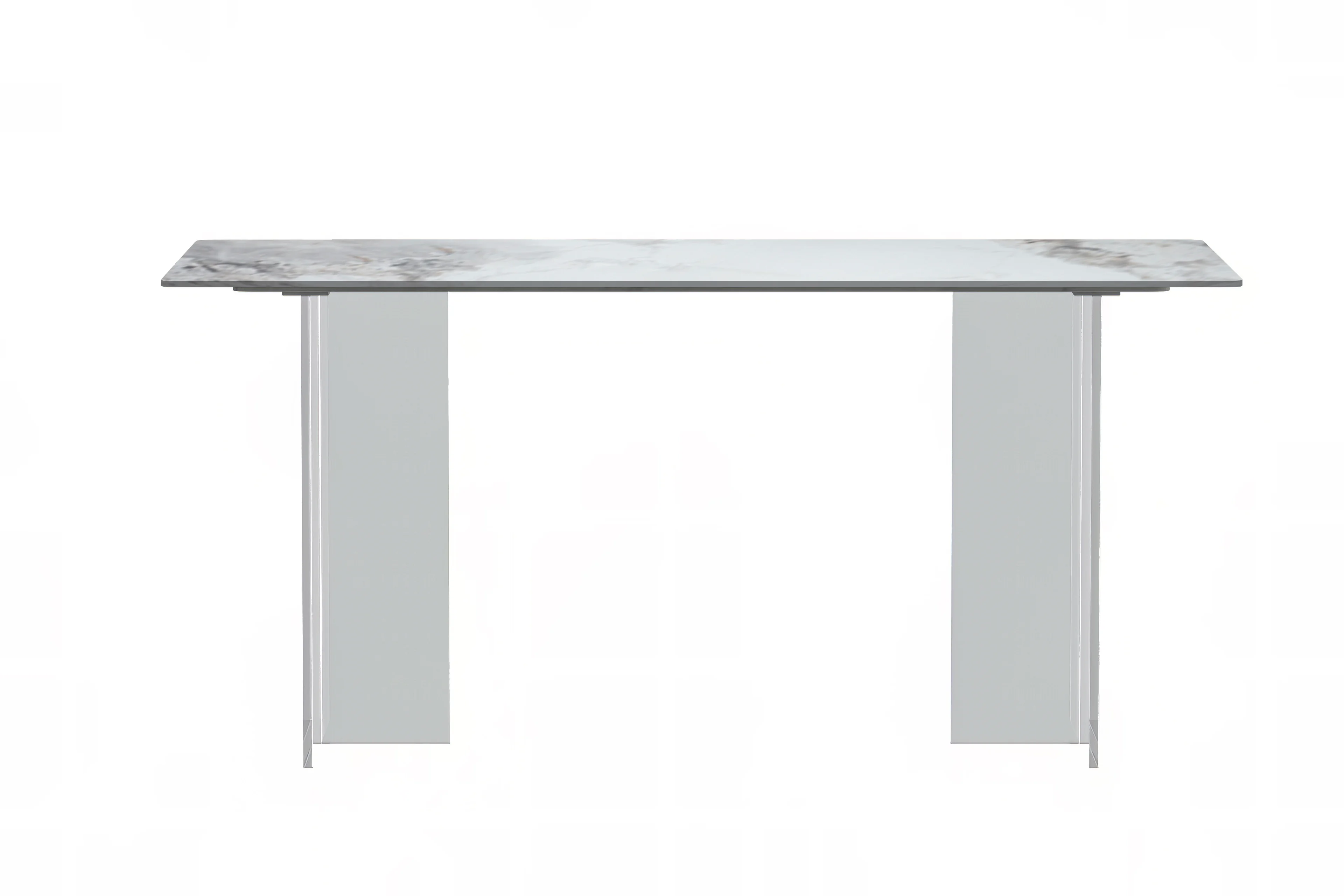 Kova Series Dining Table, Clear Base with 55" Medium Grey Sintered Stone Top