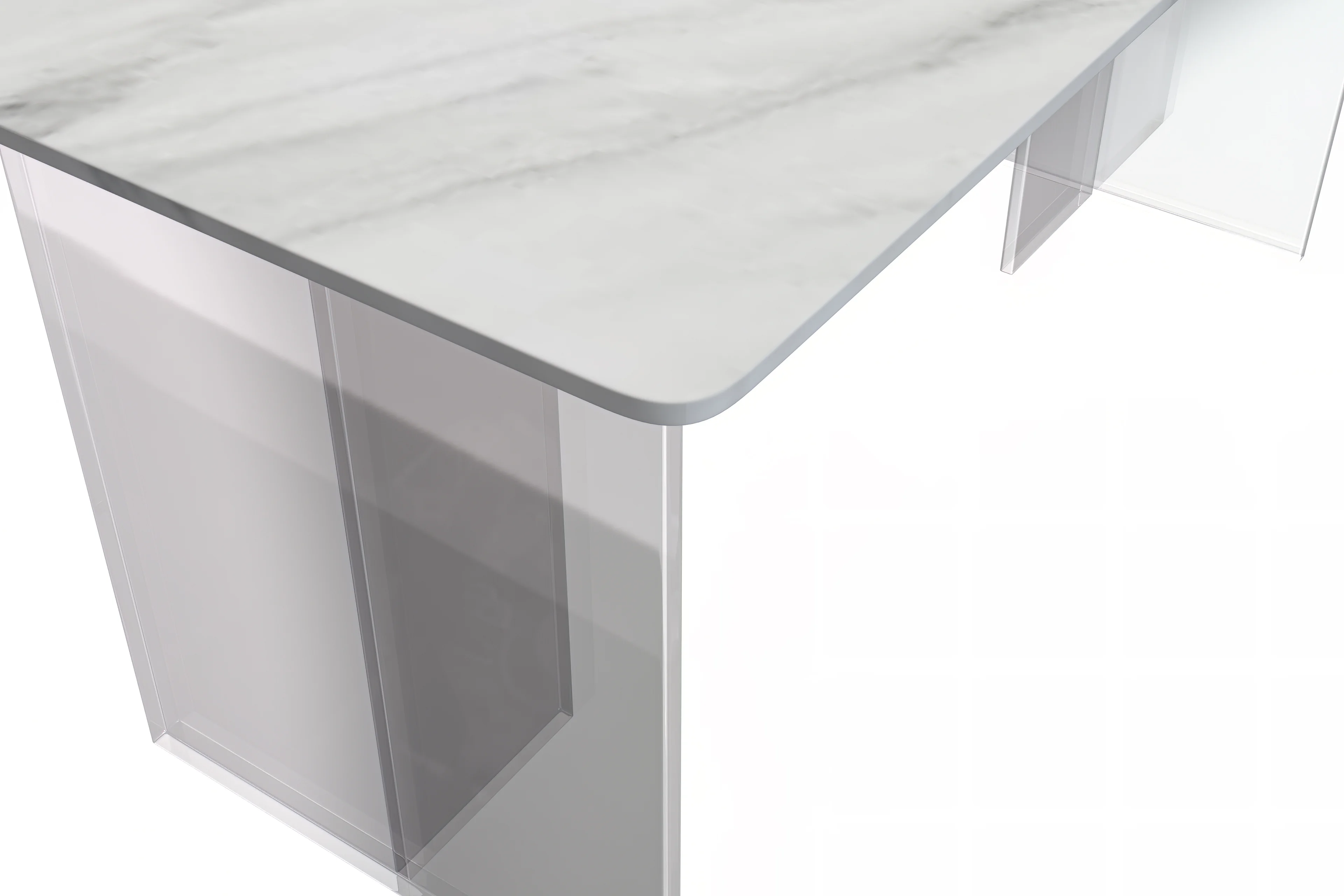 Kova Series Dining Table, Clear Base with 55" White Sintered Stone Top