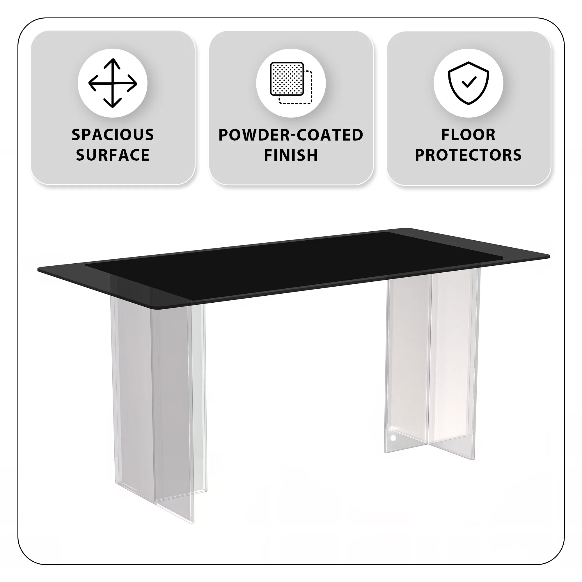 Kova Series Dining Table, Clear Base with 62" Black Glass Top