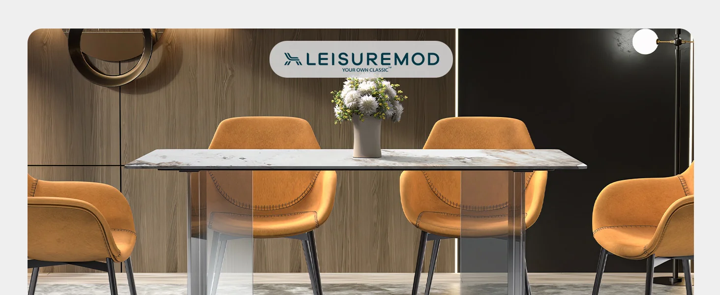 Kova Series Dining Table, Clear Base with 62" White Grey Sintered Stone Top