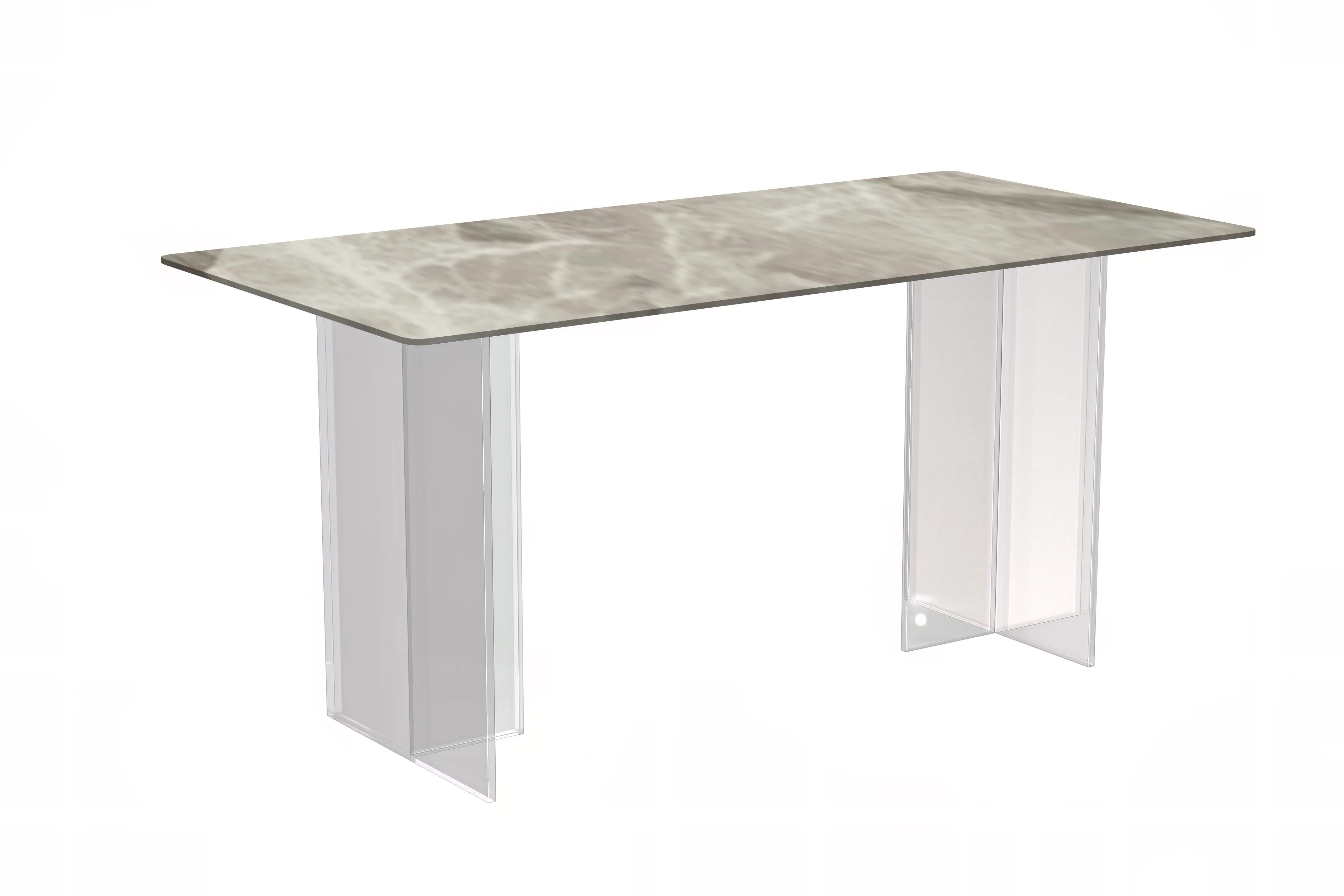 Kova Series Dining Table, Clear Base with 62" Deep Grey Sintered Stone Top
