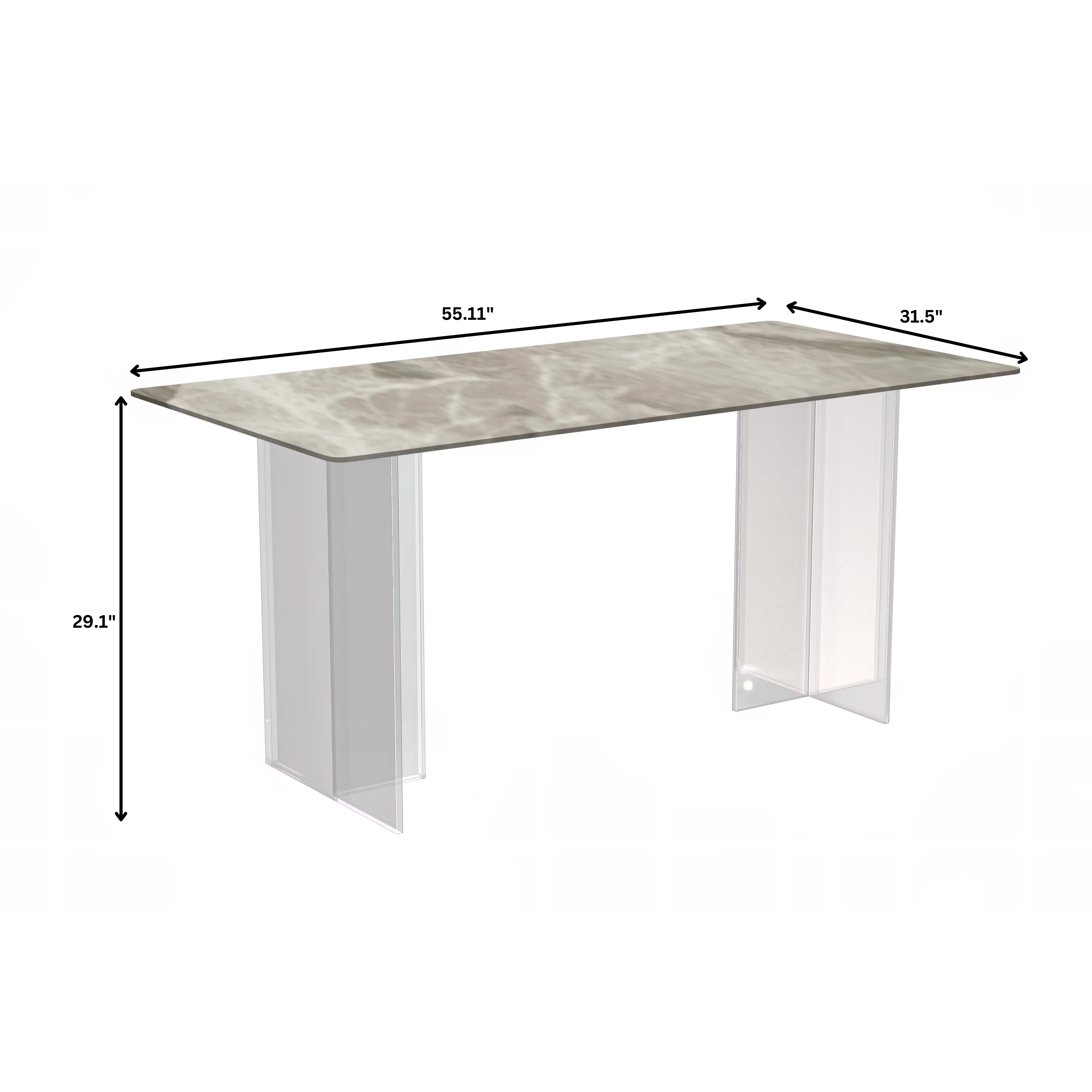 Kova Series Dining Table, Clear Base with 62" Deep Grey Sintered Stone Top