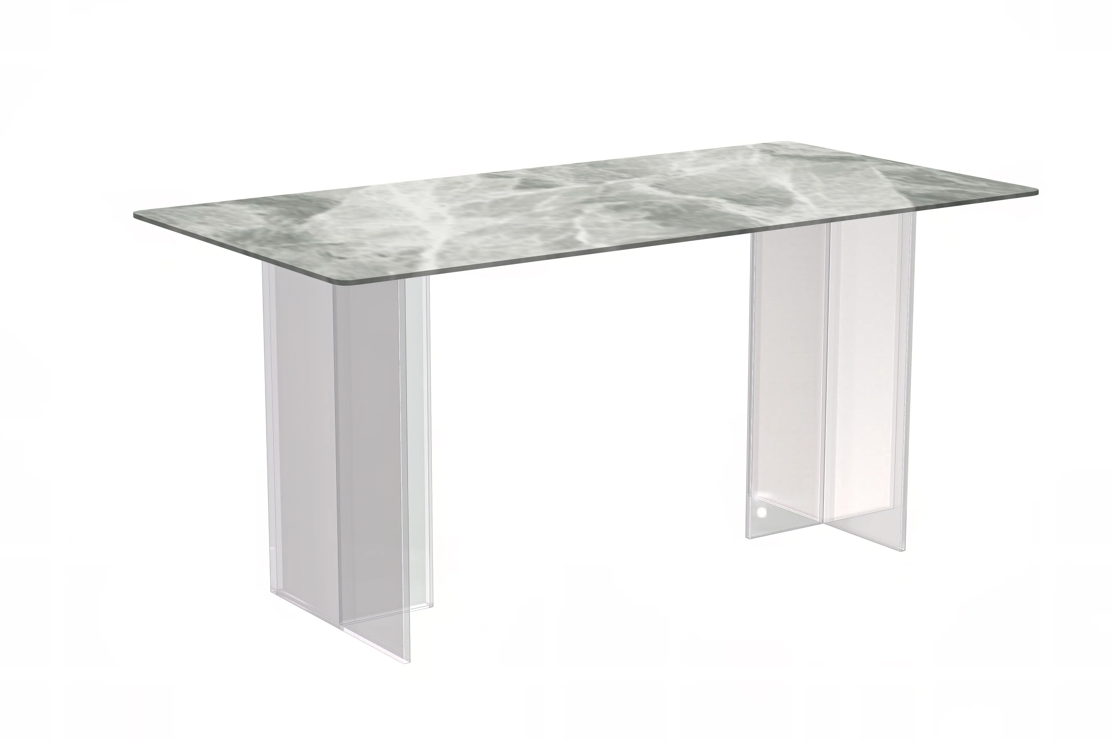 Kova Series Dining Table, Clear Base with 62" Light Grey Sintered Stone Top