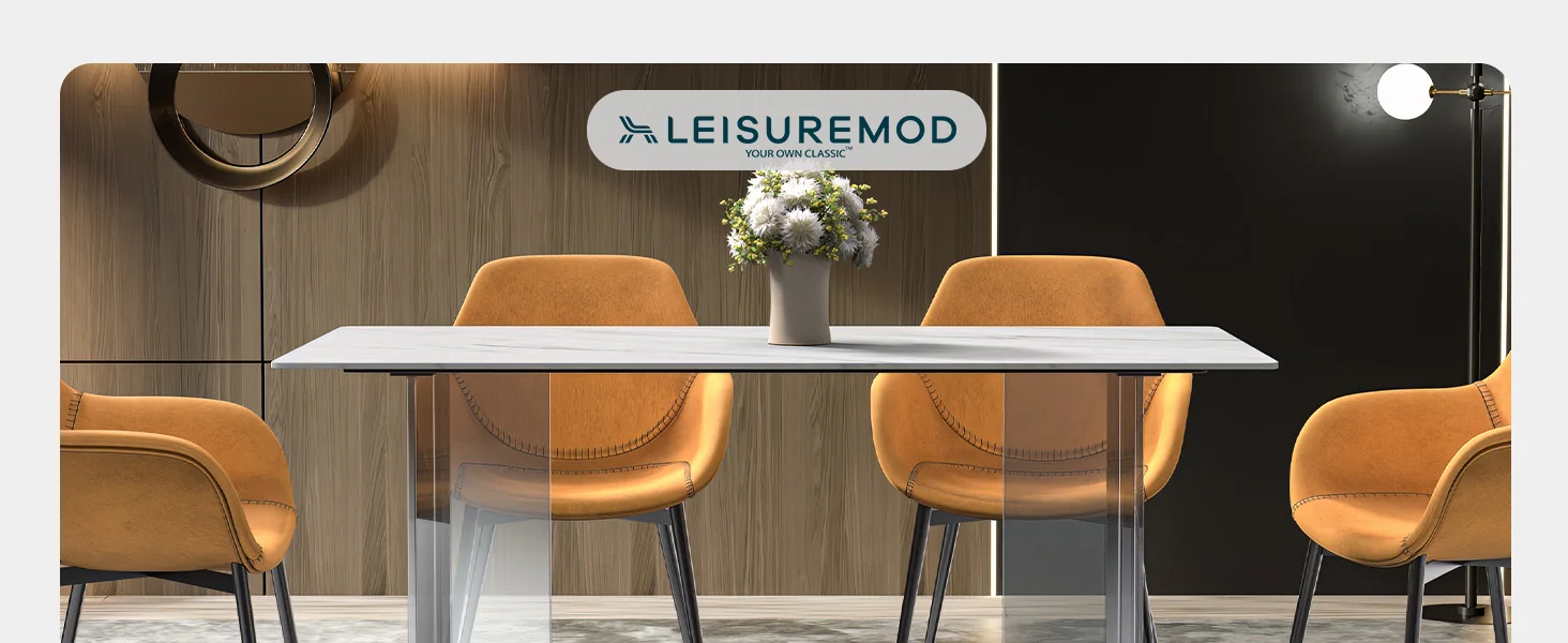 Kova Series Dining Table, Clear Base with 62" White Sintered Stone Top