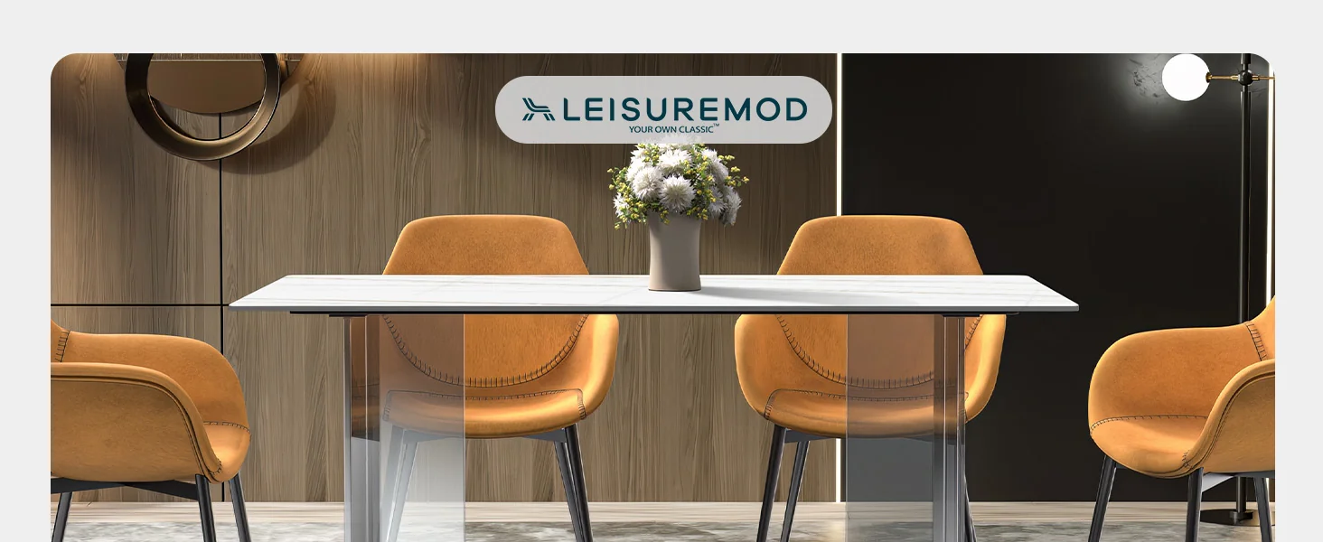 Kova Series Dining Table, Clear Base with 62" White/Gold Sintered Stone Top