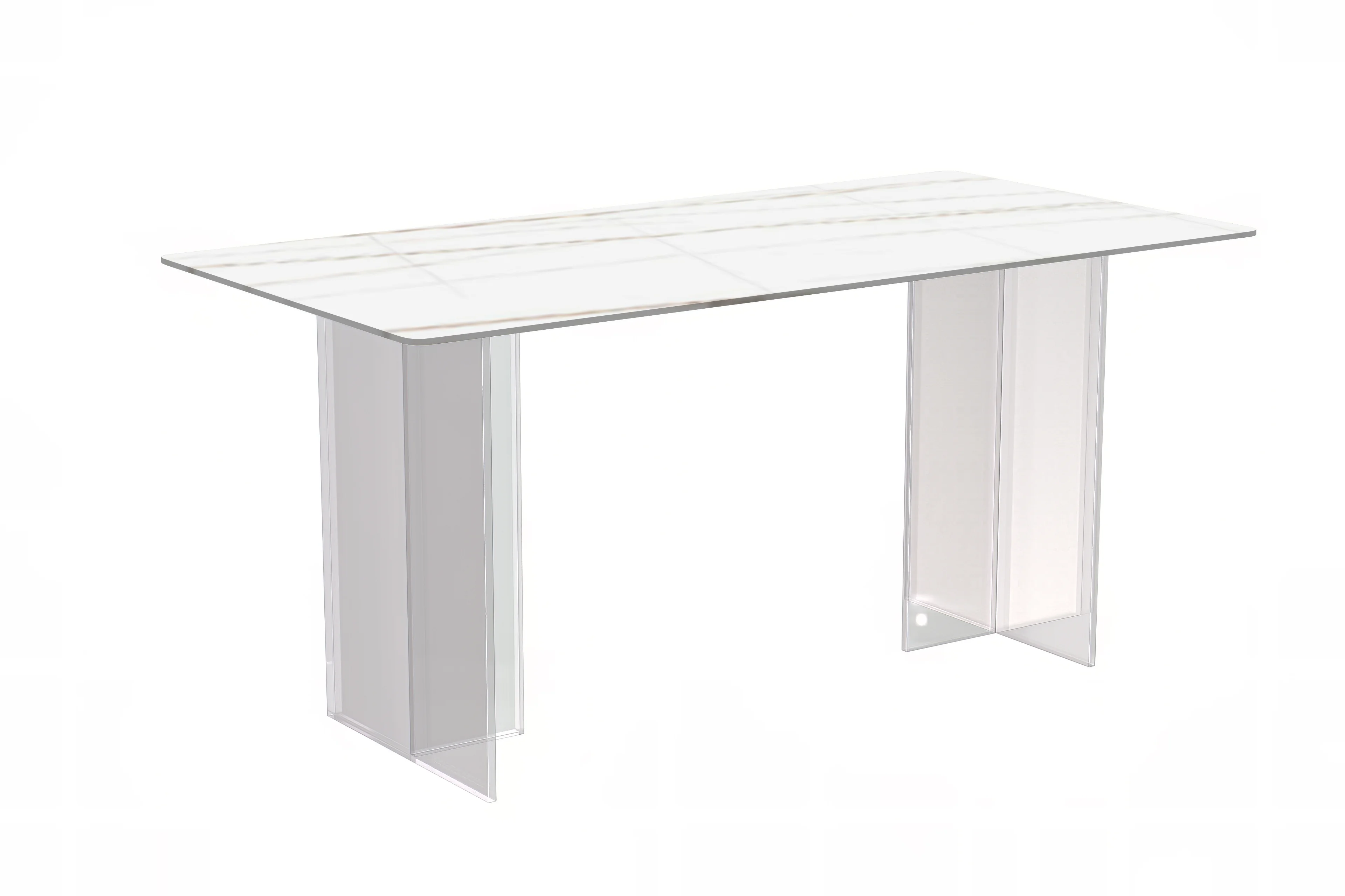 Kova Series Dining Table, Clear Base with 62" White/Gold Sintered Stone Top
