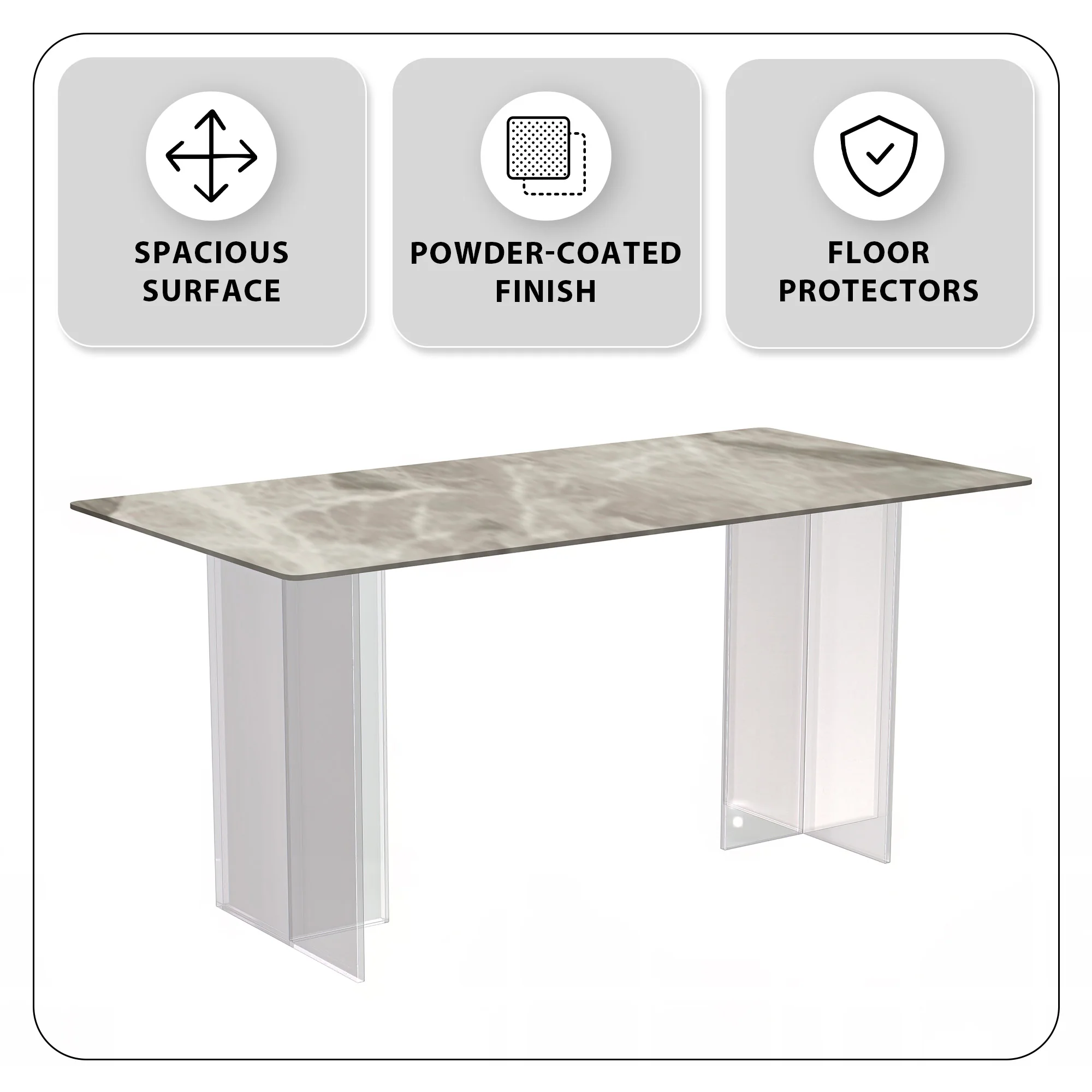 Kova Series Dining Table, Clear Base with 71" Deep Grey Sintered Stone Top