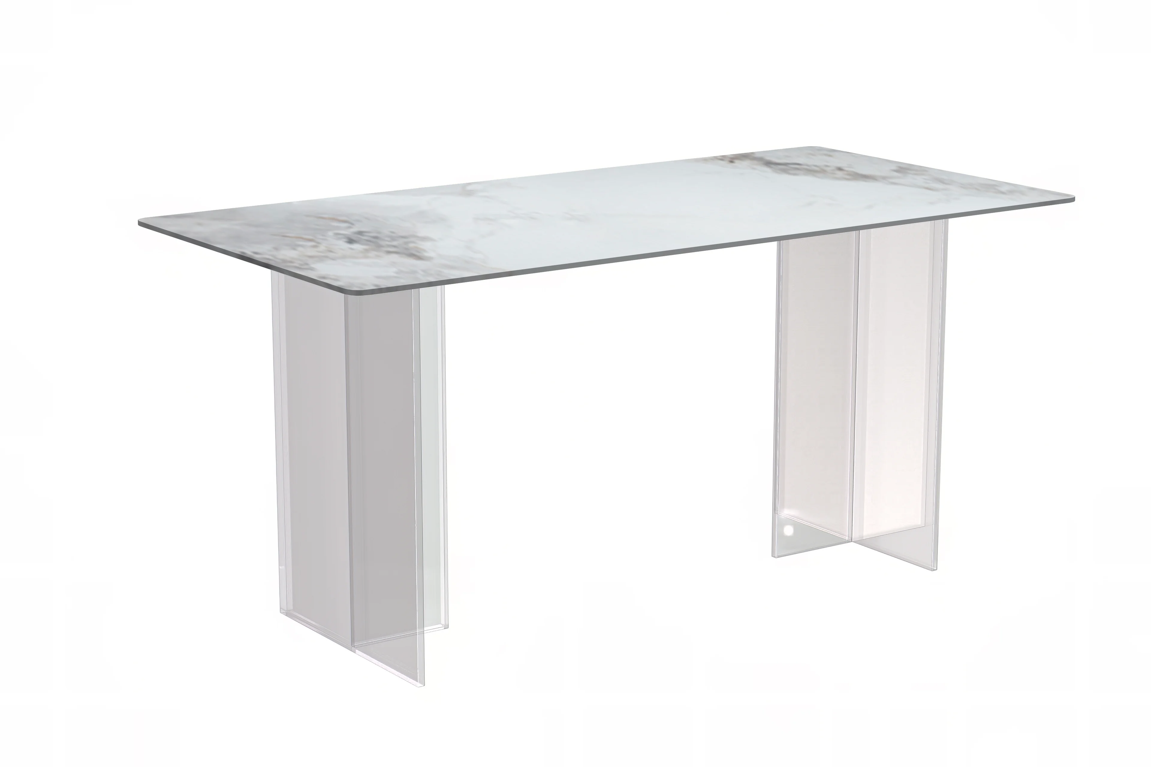 Kova Series Dining Table, Clear Base with 71" Medium Grey Sintered Stone Top
