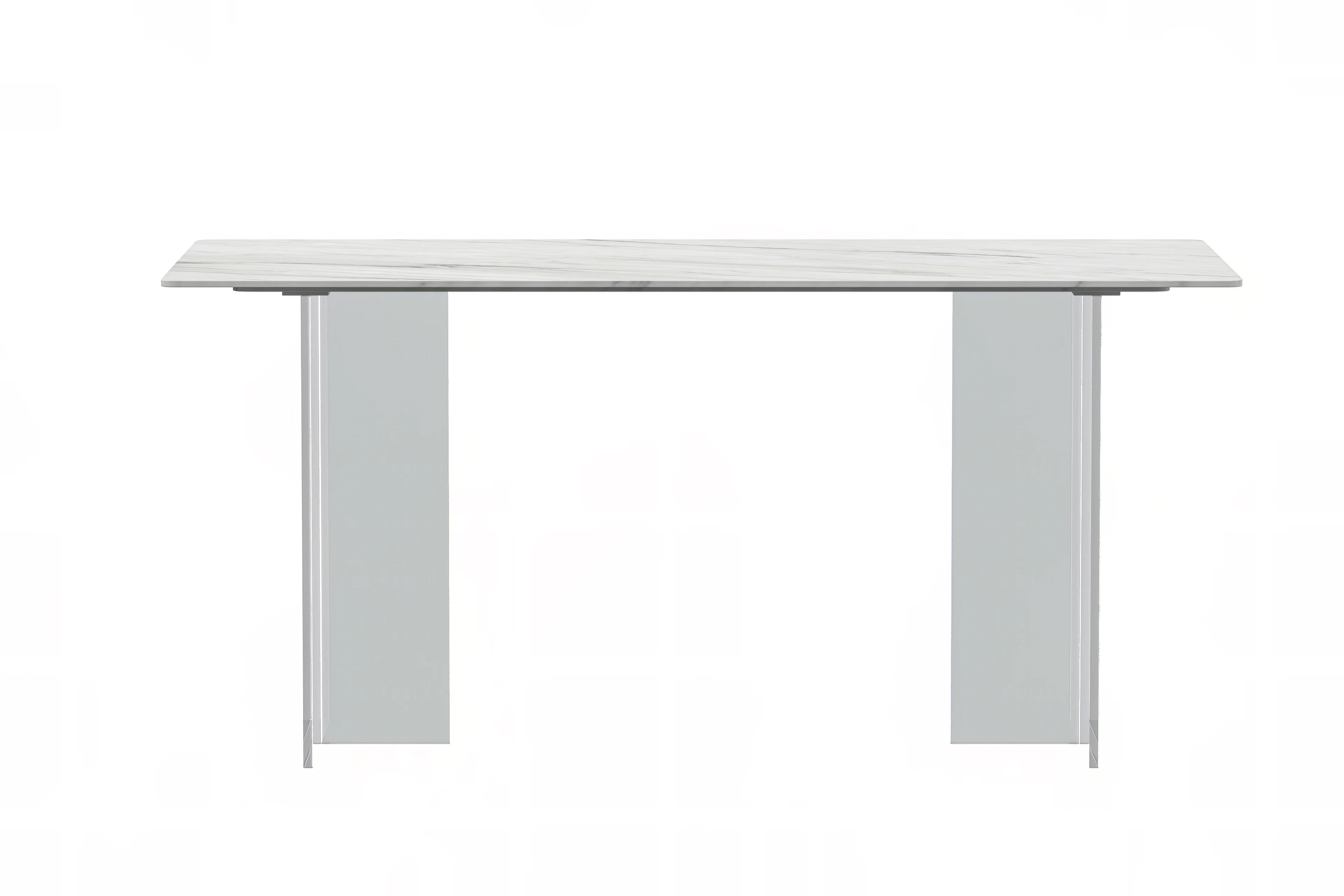 Kova Series Dining Table, Clear Base with 71" White Sintered Stone Top