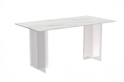Kova Series Dining Table, Clear Base with 71" White Sintered Stone Top