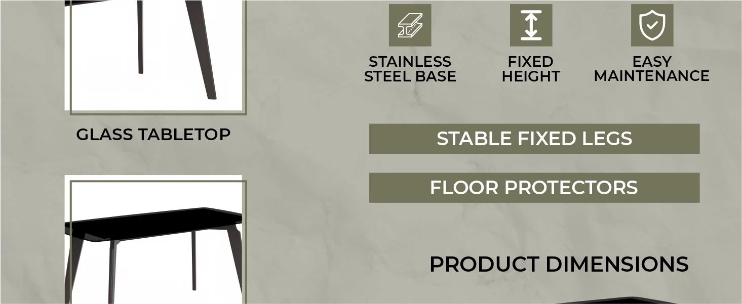 Krevor Series Modern Dining Table Silver Base, With 55 Black Glass Top