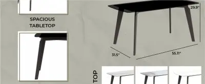 Krevor Series Modern Dining Table Silver Base, With 55 Black Glass Top