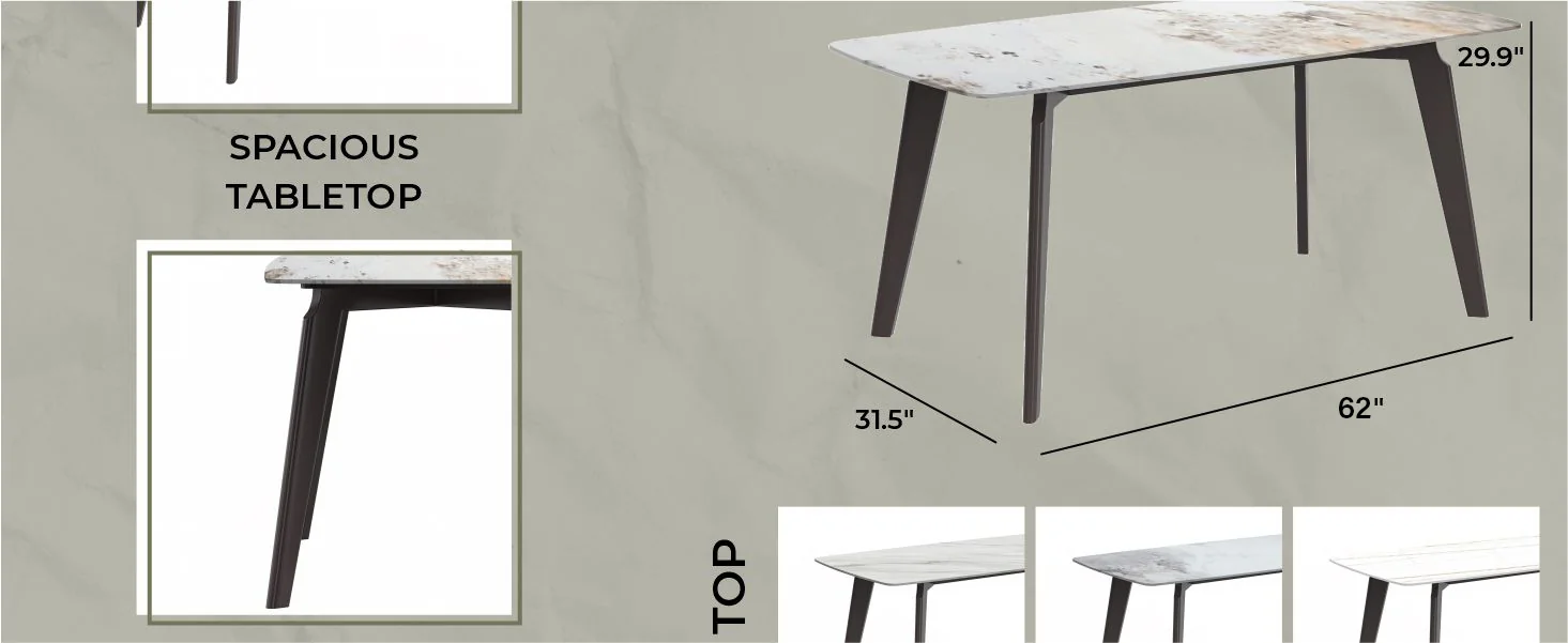 Krevor Series Modern Dining Table Silver Base, With 55 White Grey Sintered Stone Top