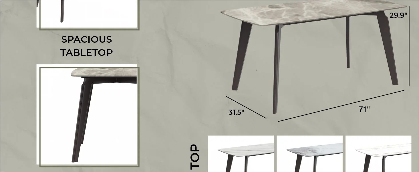 Krevor Series Modern Dining Table Silver Base, With 55 Deep Grey Sintered Stone Top