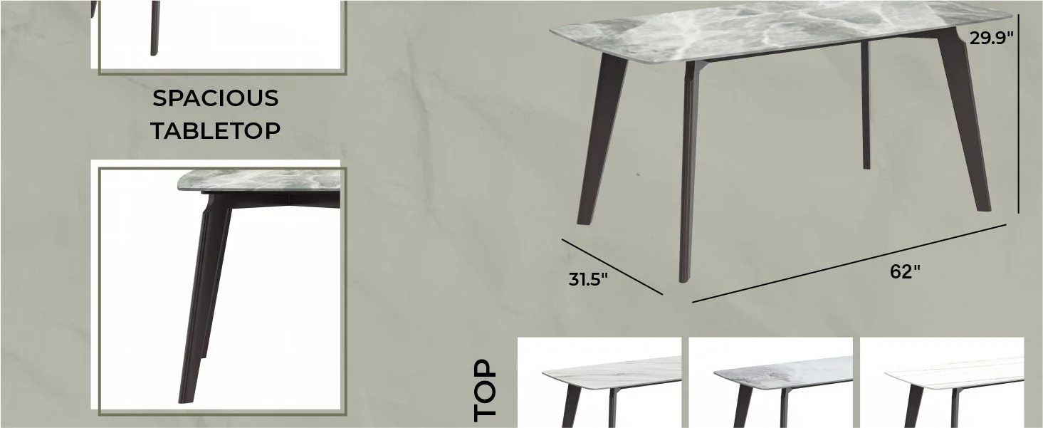 Krevor Series Modern Dining Table Silver Base, With 55 Light Grey Sintered Stone Top