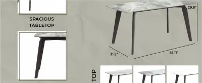 Krevor Series Modern Dining Table Silver Base, With 55 Light Grey Sintered Stone Top