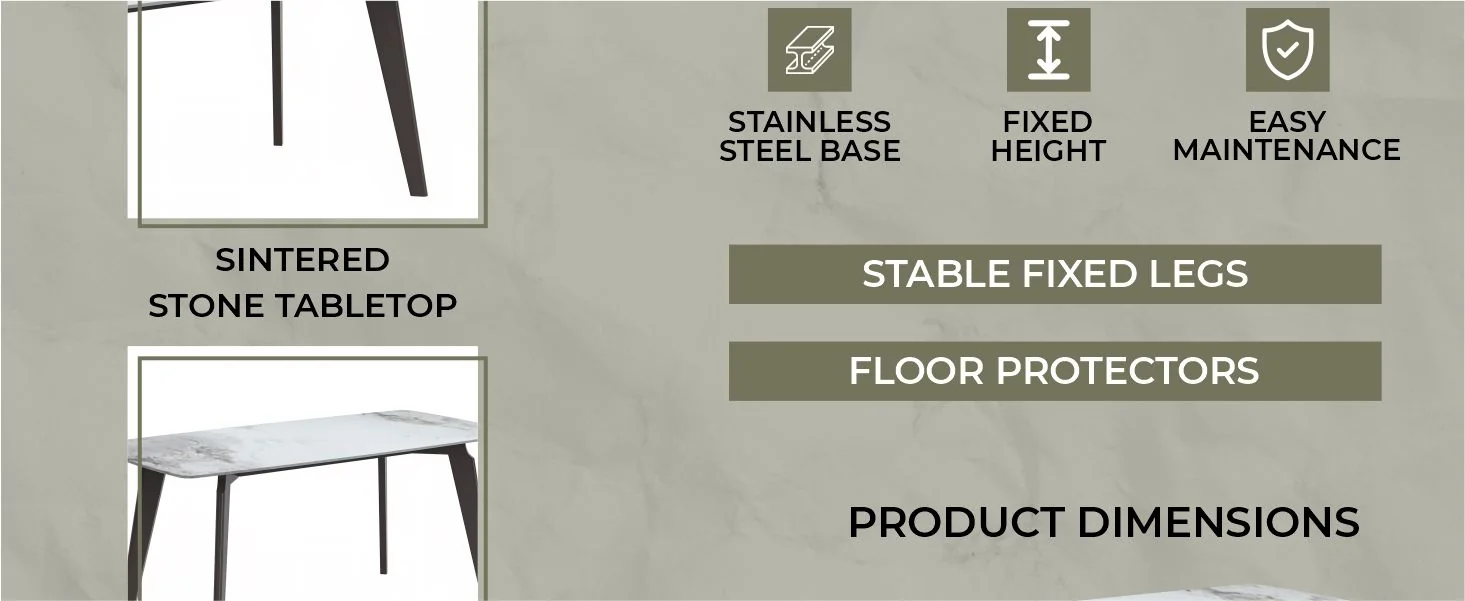 Krevor Series Modern Dining Table Silver Base, With 55 Medium Grey Sintered Stone Top