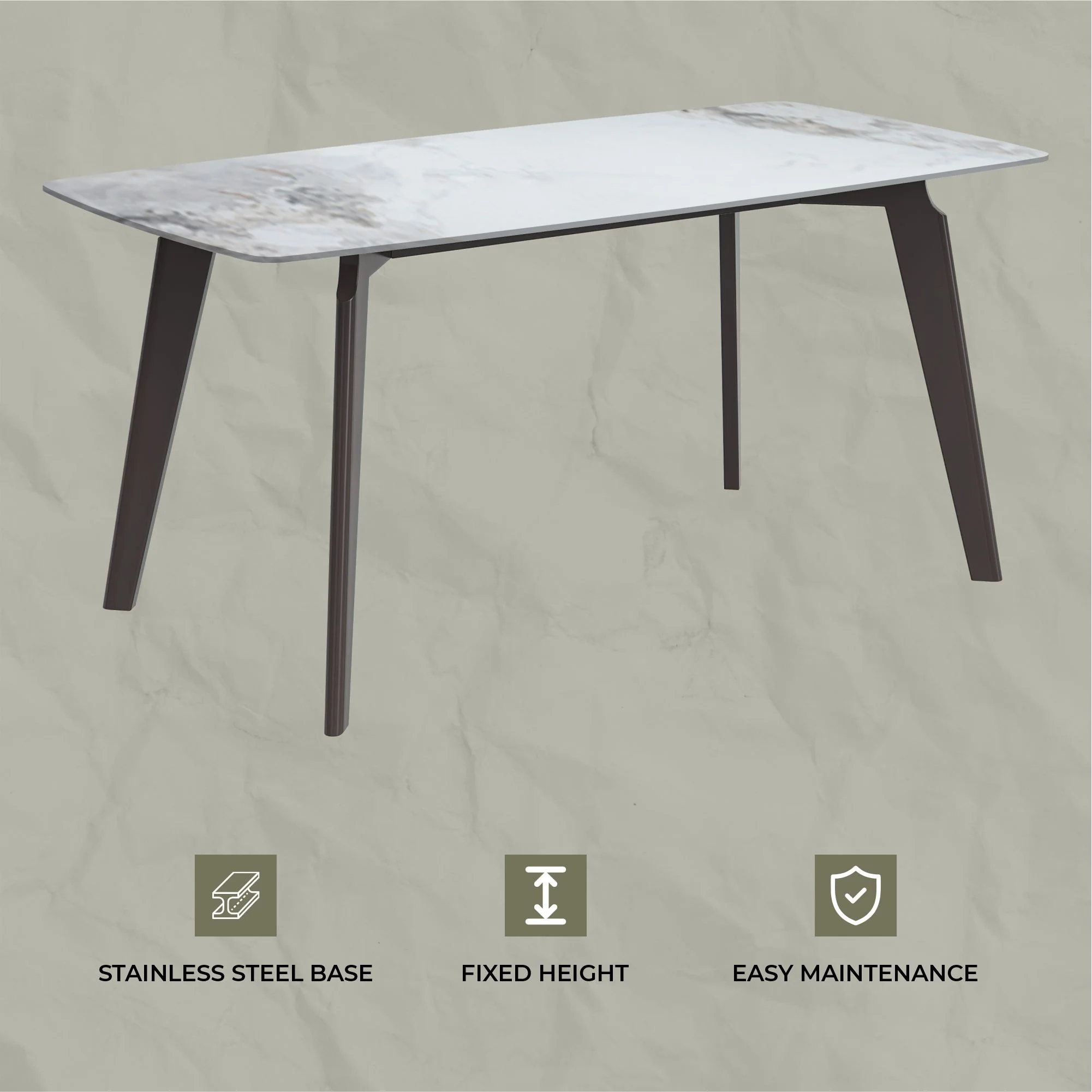 Krevor Series Modern Dining Table Silver Base, With 55 Medium Grey Sintered Stone Top
