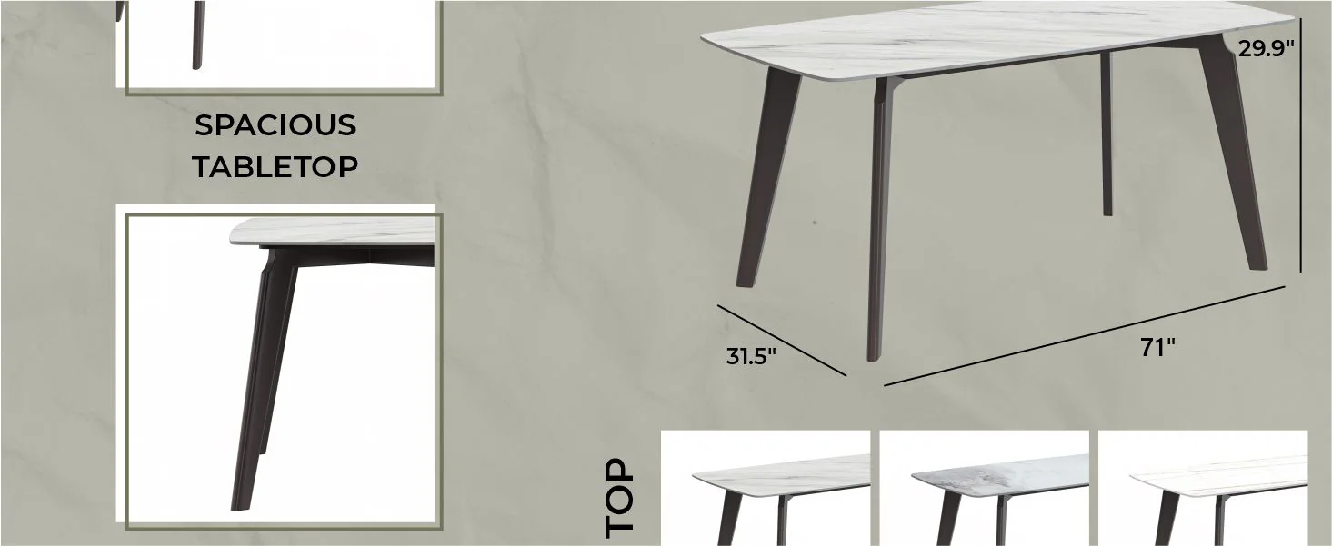 Krevor Series Modern Dining Table Silver Base, With 55 White Sintered Stone Top