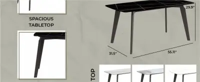 Krevor Series Modern Dining Table Silver Base, With 62 Black/Gold Sintered Stone Top