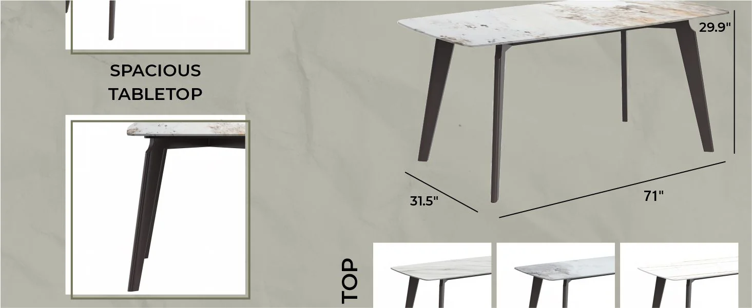 Krevor Series Modern Dining Table Silver Base, With 62 White Grey Sintered Stone Top