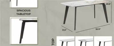 Krevor Series Modern Dining Table Silver Base, With 62 White Grey Sintered Stone Top