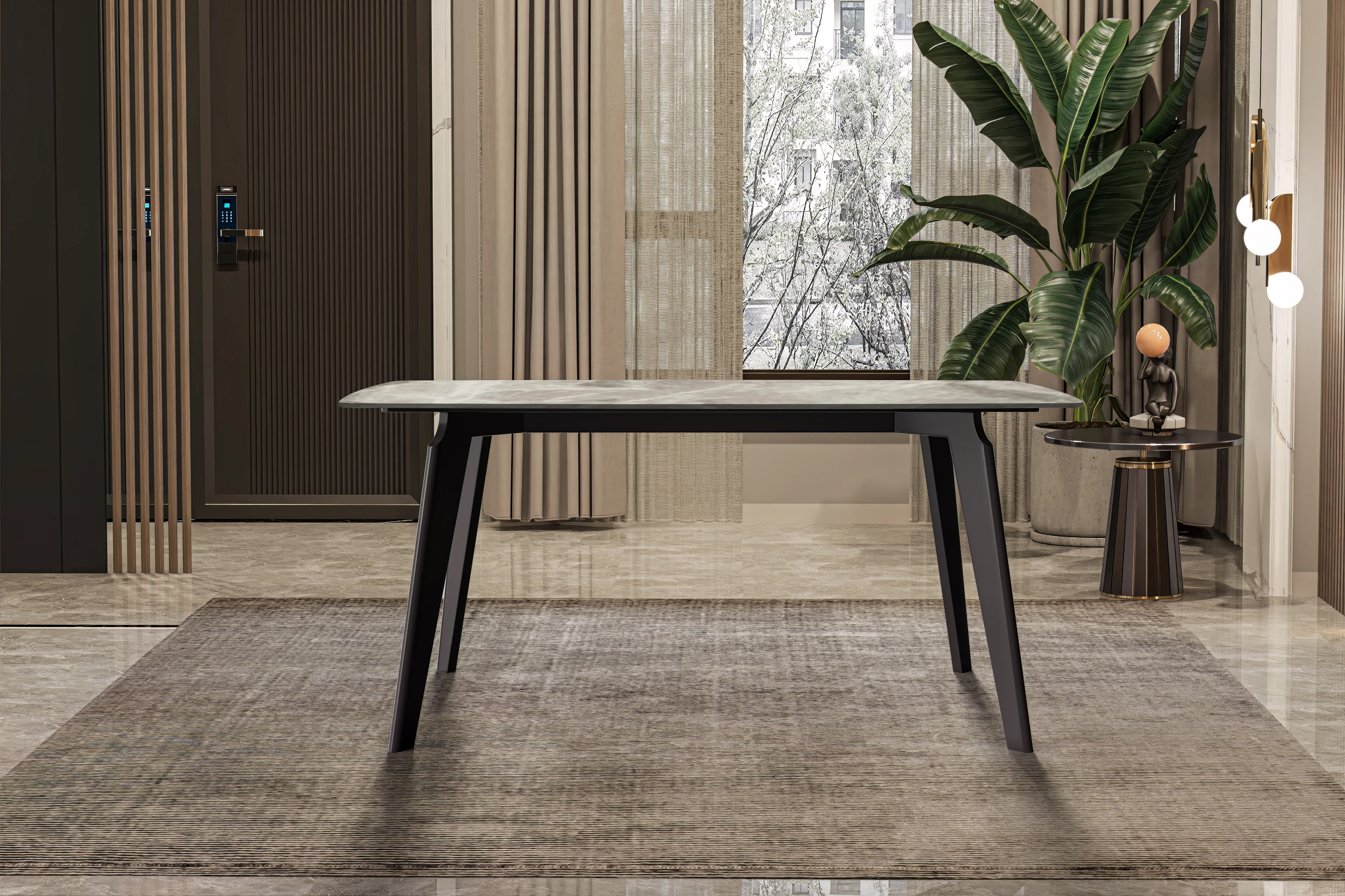 Krevor Series Modern Dining Table Silver Base, With 62 Deep Grey Sintered Stone Top