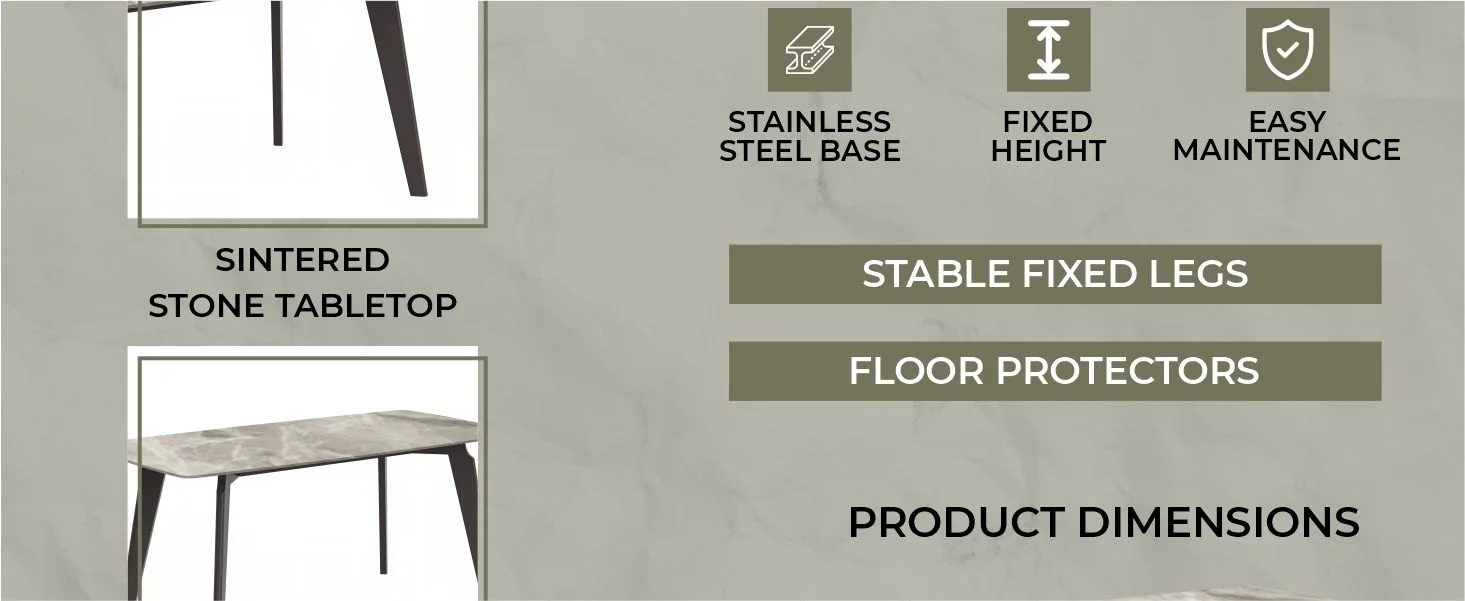 Krevor Series Modern Dining Table Silver Base, With 62 Deep Grey Sintered Stone Top