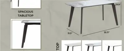 Krevor Series Modern Dining Table Silver Base, With 62 Medium Grey Sintered Stone Top