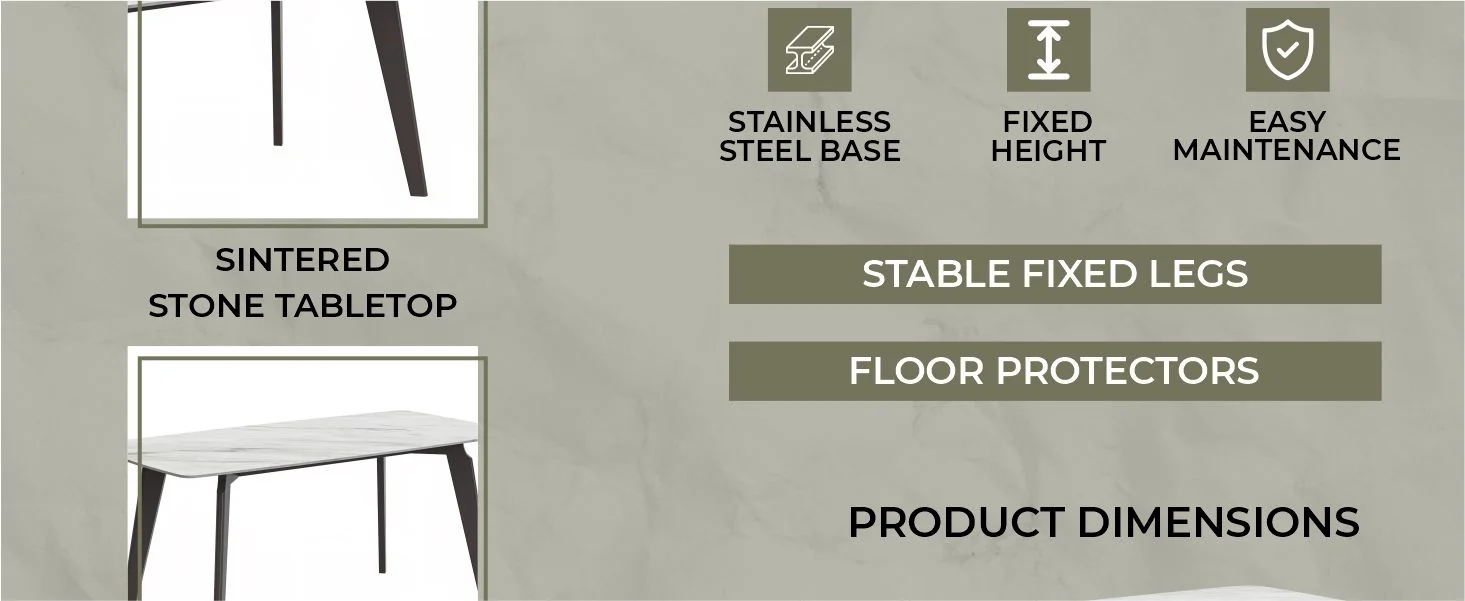 Krevor Series Modern Dining Table Silver Base, With 62 White Sintered Stone Top