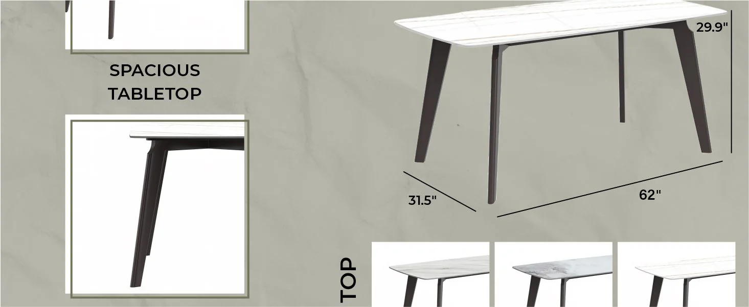 Krevor Series Modern Dining Table Silver Base, With 62 White/Gold Sintered Stone Top